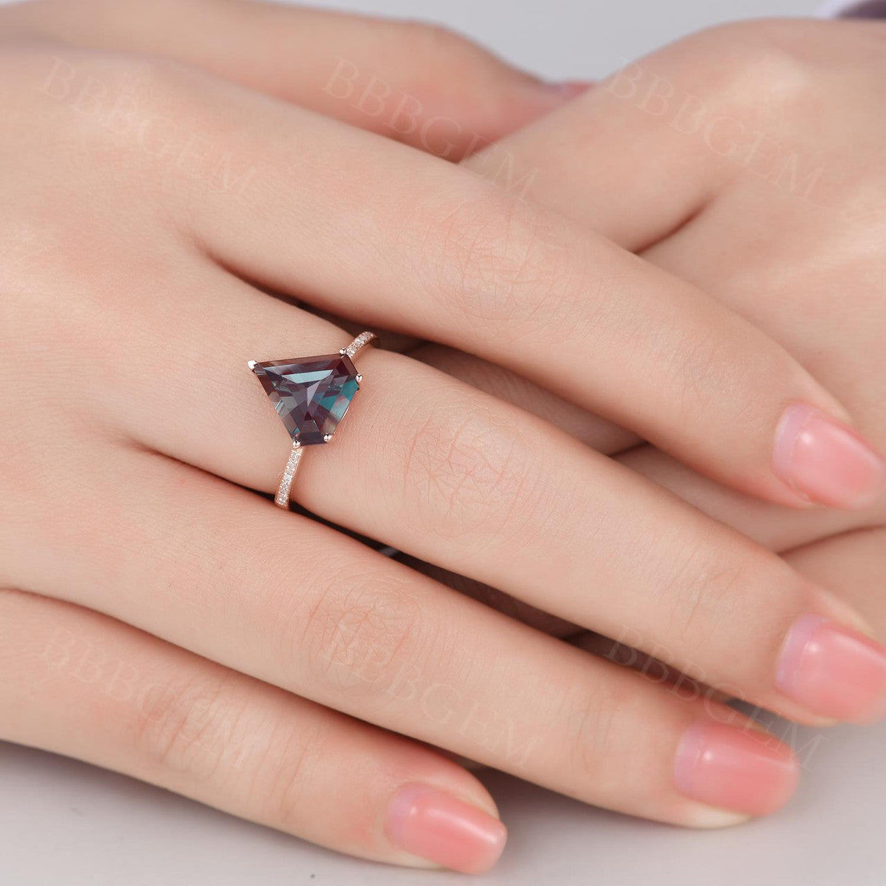 10mm Shield Cut Alexandrite Engagement Ring - Half Eternity Diamond Wedding Band for Women - Perfect for Proposals, Anniversaries & Bridal Jewelry