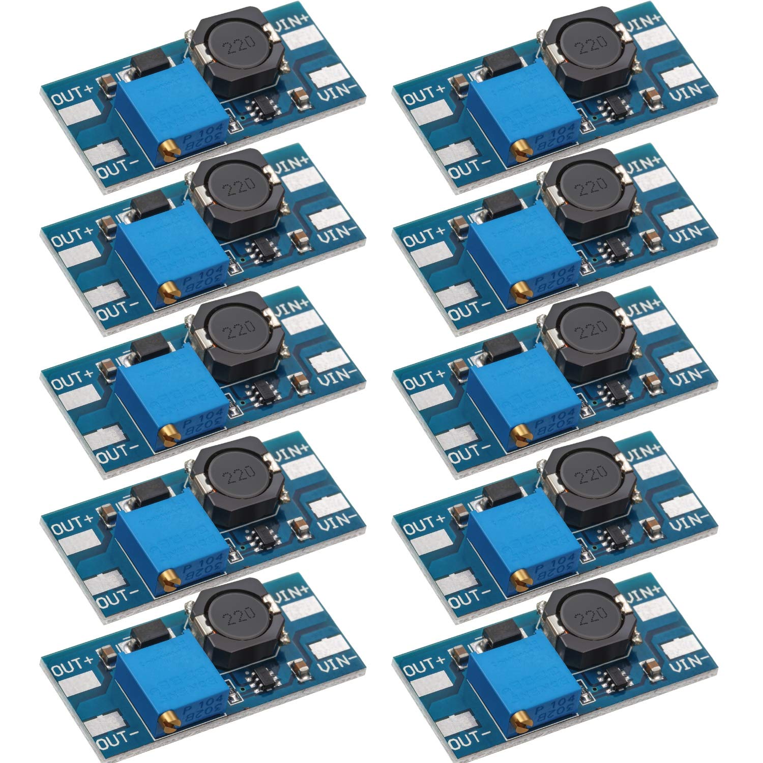 10Pcs DC-DC Boost Converter Module 2A Adjustable Voltage Regulator Board 2V-24V Input to 5V-28V Output (No USB) for DIY Electronics, Solar Projects & Power Supply Circuits