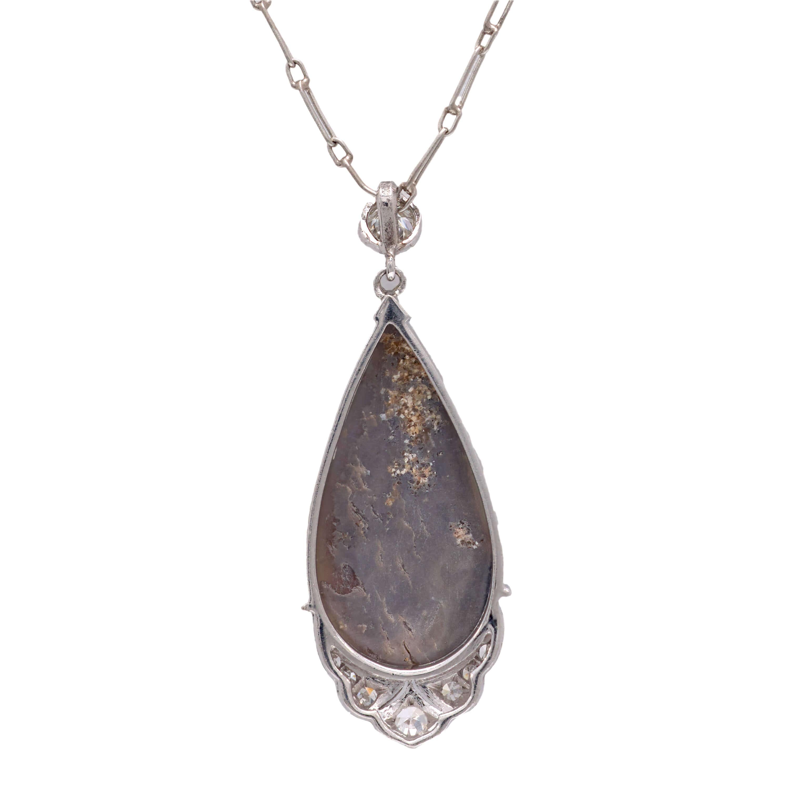 Art Deco 18K Gold Opal and Diamond Teardrop Pendant Necklace for Women - Vintage Inspired Jewelry Gift for Anniversary, Birthday & Special Occasions