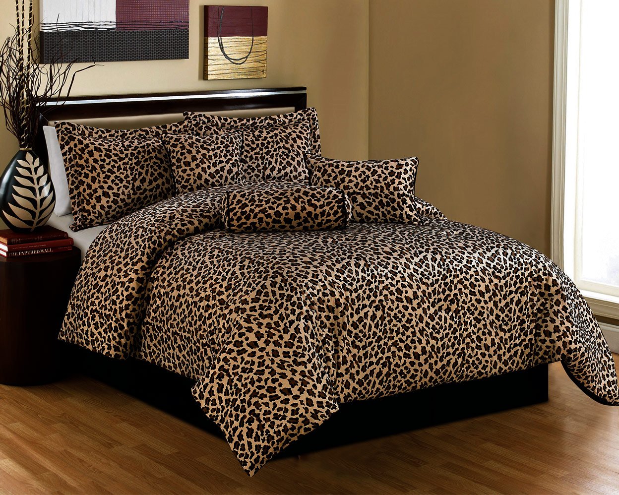 Black & Brown Leopard Print Microfur Comforter Set - California King Size Bed in a Bag | Soft & Cozy Bedding for Luxurious Home Decor