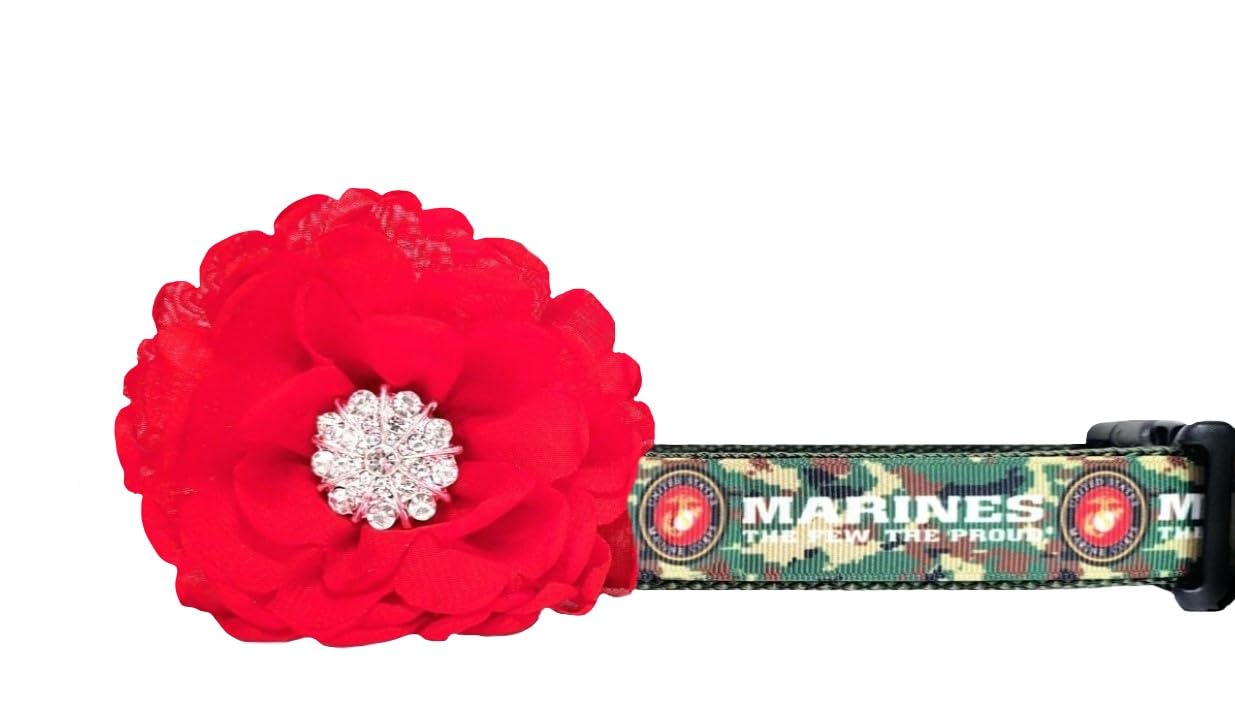 **USMC Marine Corps Embroidered Dog Collar - Heavy Duty Nylon Military Dog Collar for Large Dogs - Perfect for Training, Hiking & Outdoor Adventures**
