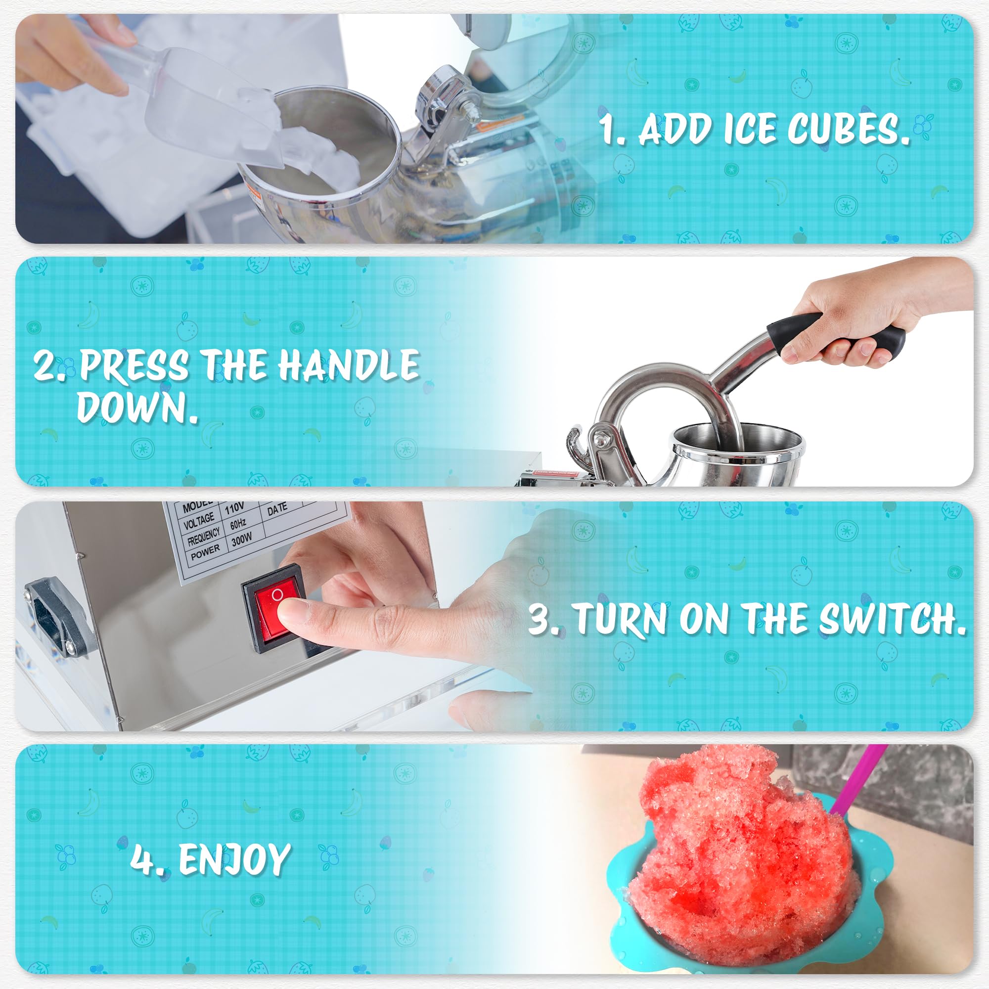 Commercial Snow Cone Machine 500LB/H - 300W Heavy Duty Ice Shaver for Fluffy Shaved Ice, Perfect for Home Parties, Carnivals & Summer Treats - Industrial Grade Snow Cone Maker for Restaurants & Events