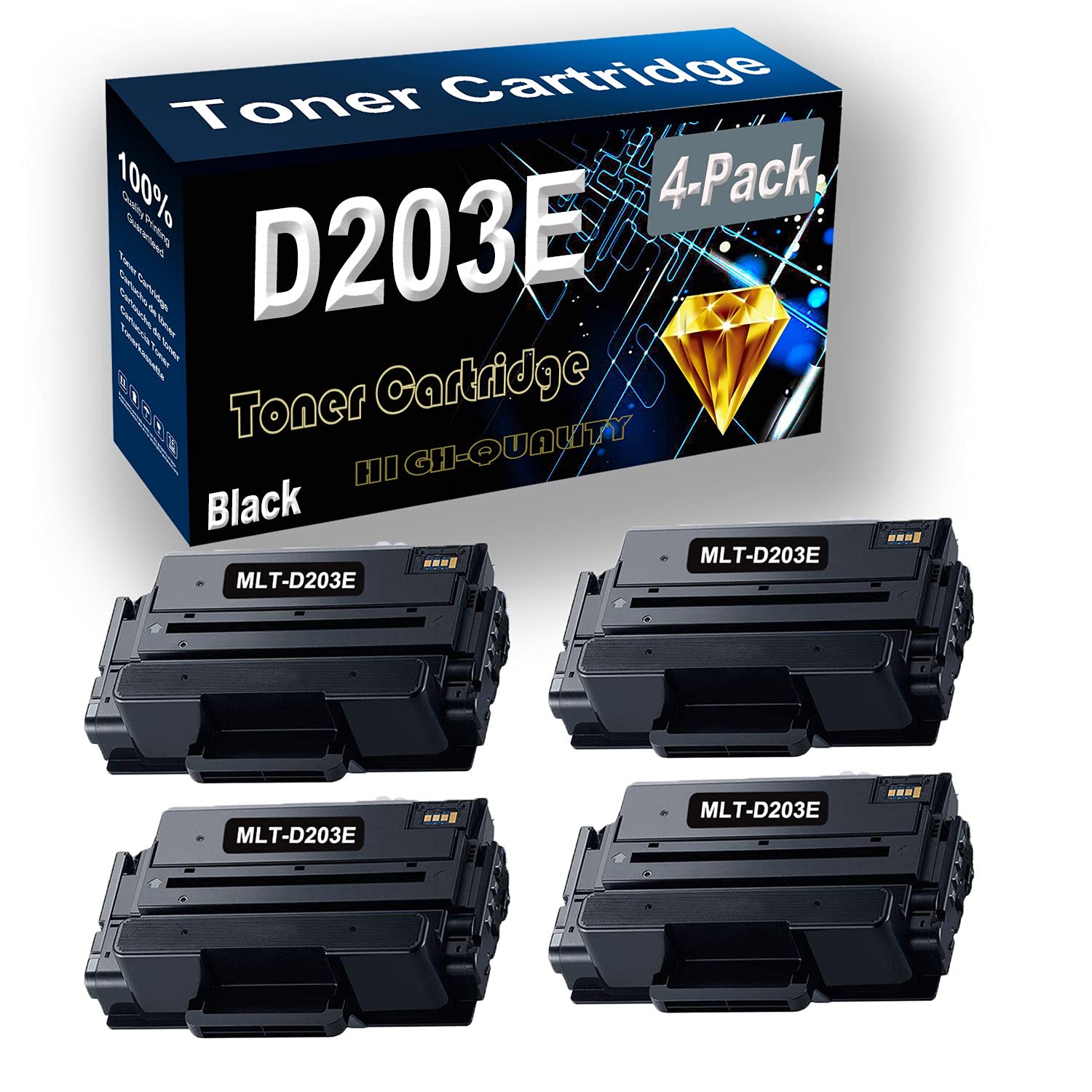 4-Pack Black High Yield MLT-D203E Compatible Toner Cartridge for Samsung M3370FD M3870FW M4070FR M3320ND M3820DW M4020ND Printers - Perfect for Office & Home Printing Needs