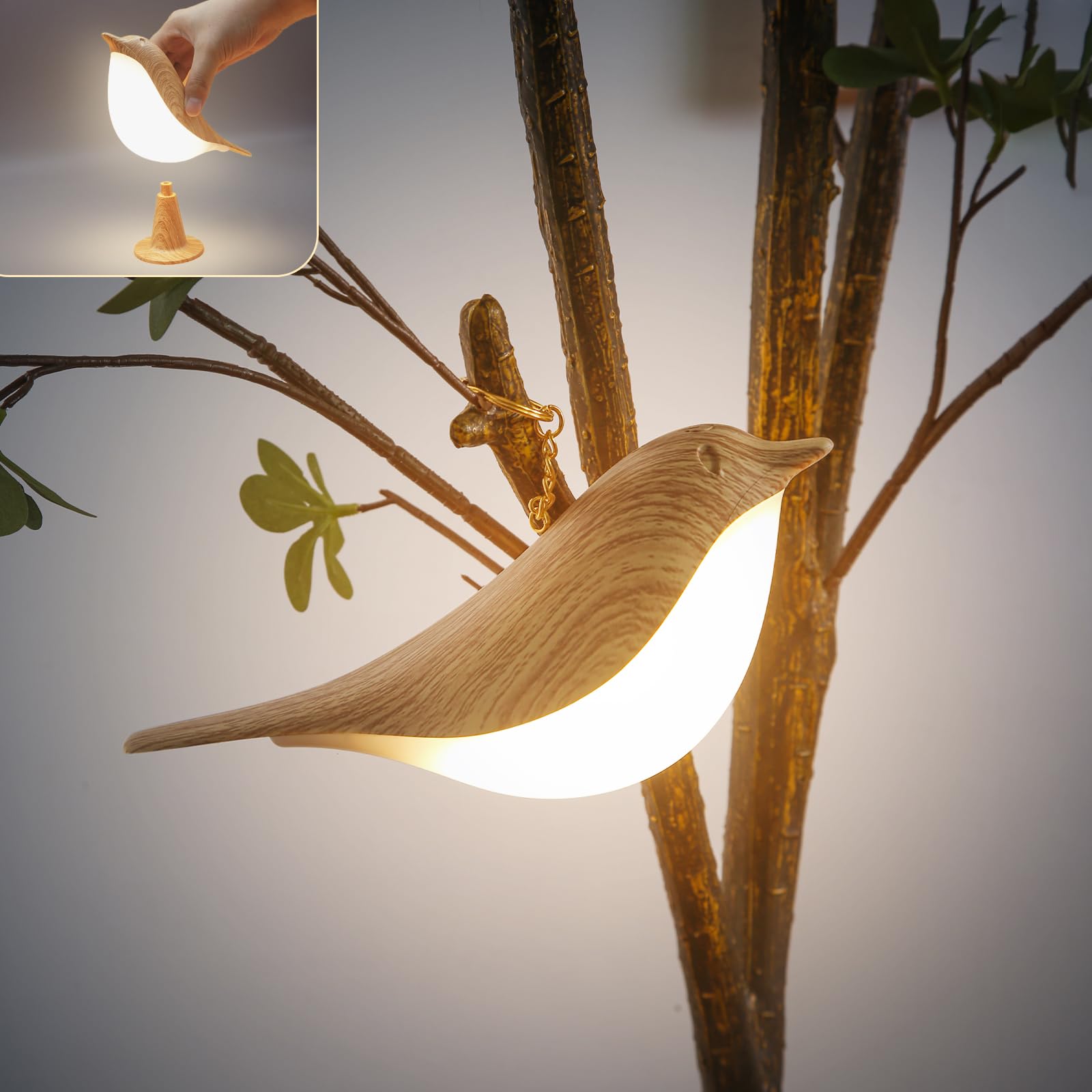 Rechargeable Small Bird Table Lamp - Cordless Bedside Night Light with 3 Color Temperatures & Dimmable Touch Control - Battery Operated Decorative Lamp for Bedroom, Nursery, Patio & Outdoor Spaces