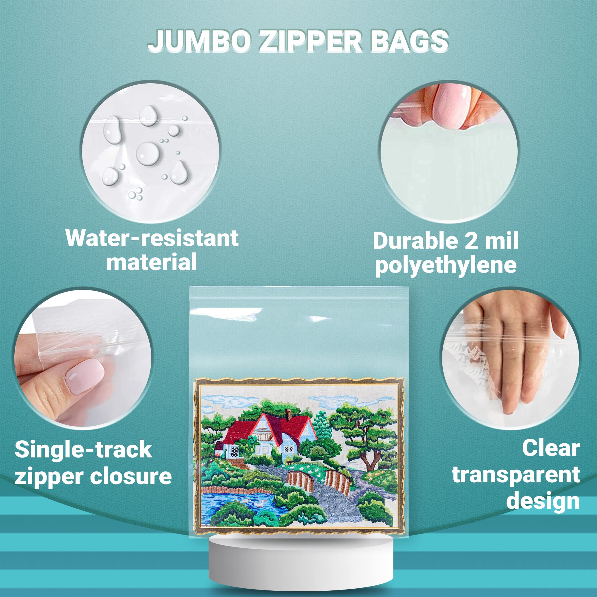 APQ 500 Pack Jumbo Zipper Bags 22x24 Inches - Large Clear Seal Top Storage Bags with Single Track, 2 Mil Thick Polyethylene Bags for Food Service, Industrial Packing & Organizing | Perfect for Bulk Food Storage, Retail Packaging & Office Organization