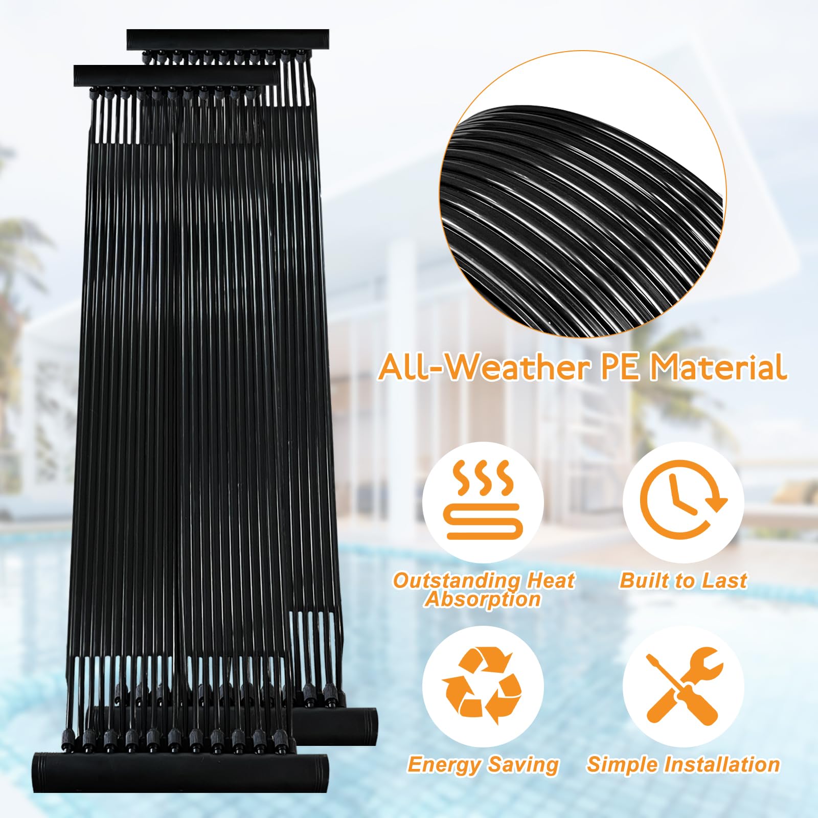 Eachbid 10FT x 2.5FT Solar Pool Heater for Above Ground & Inground Pools - Weatherproof Swimming Pool Heating Panel System - Black - Perfect for Extending Swimming Season & Maintaining Comfortable Water Temperature