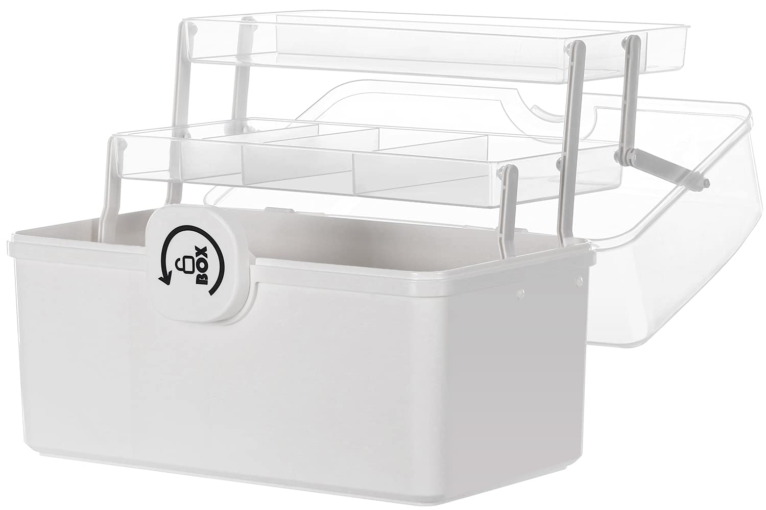 Sooyee 3-Tier Foldable Plastic Storage Box with Handle - Portable Lockable Craft Organizer for Arts, Crafts, Cosmetics, Sewing, Toys, Washi Tape & Lego - 13.4x7.5x8.9 Inches (Clear/White) - Perfect for Home, Office & Travel Organization