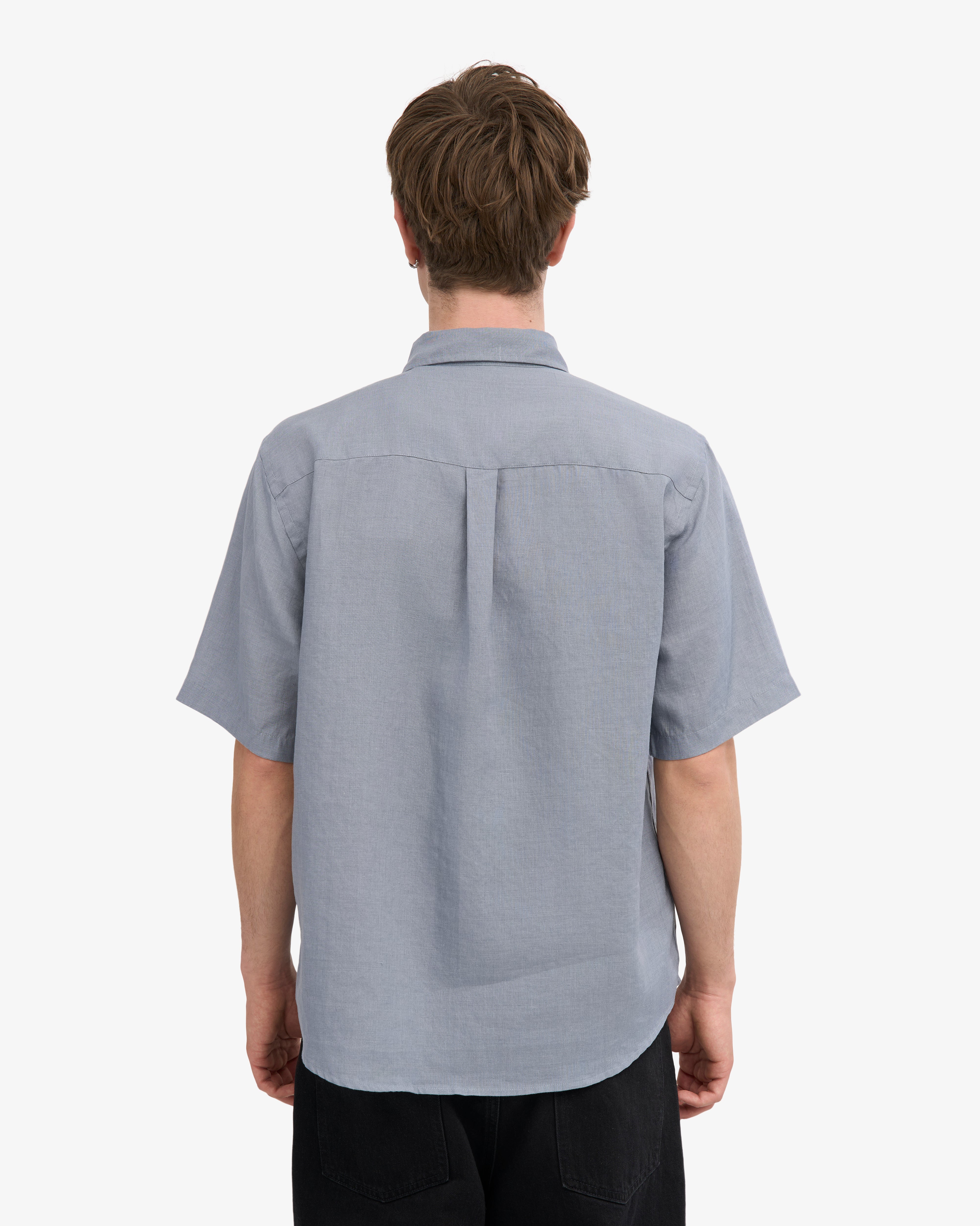 Premium Linen Short Sleeve Shirt for Men - Steel Blue | Breathable Summer Casual Wear for Outdoor & Office