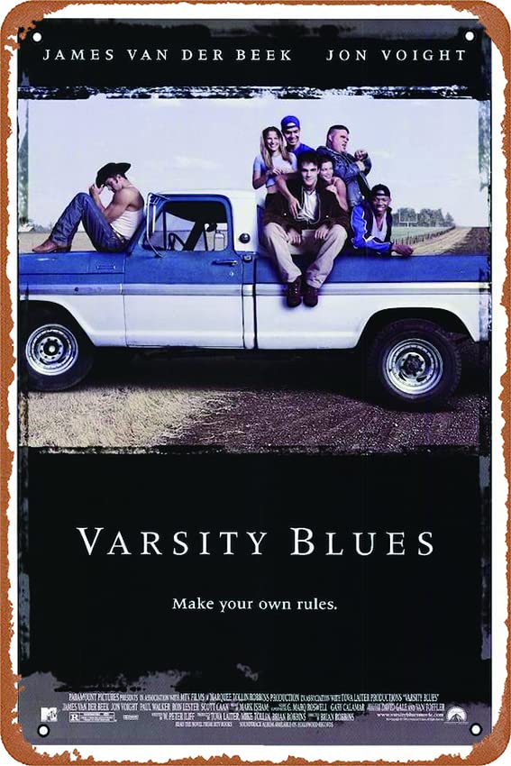 Varsity Blues Retro Movie Poster Metal Tin Sign - 8x12 Inches Vintage Wall Art for Home, Bar, Cave, Club & Man Cave Decor - Perfect for Movie Nights & Sports Themed Rooms