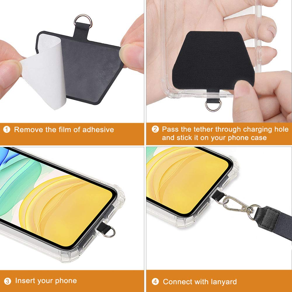 COCASES 4 Pack Phone Tether Tab Replacement Straps - Durable Safety Lanyard Patch for Cell Phones (Black x4) - Perfect for Work, Gym & Outdoor Activities