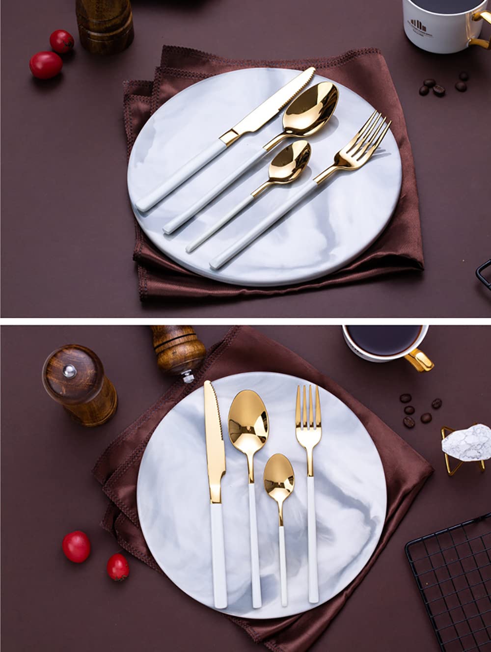 Premium 18/10 Stainless Steel Flatware Set for 6 - 24-Piece Luxury Silverware with White Handles - Modern Cutlery Set for Home, Restaurant, Wedding & Party - Elegant Dining Tableware for Everyday Use & Special Occasions