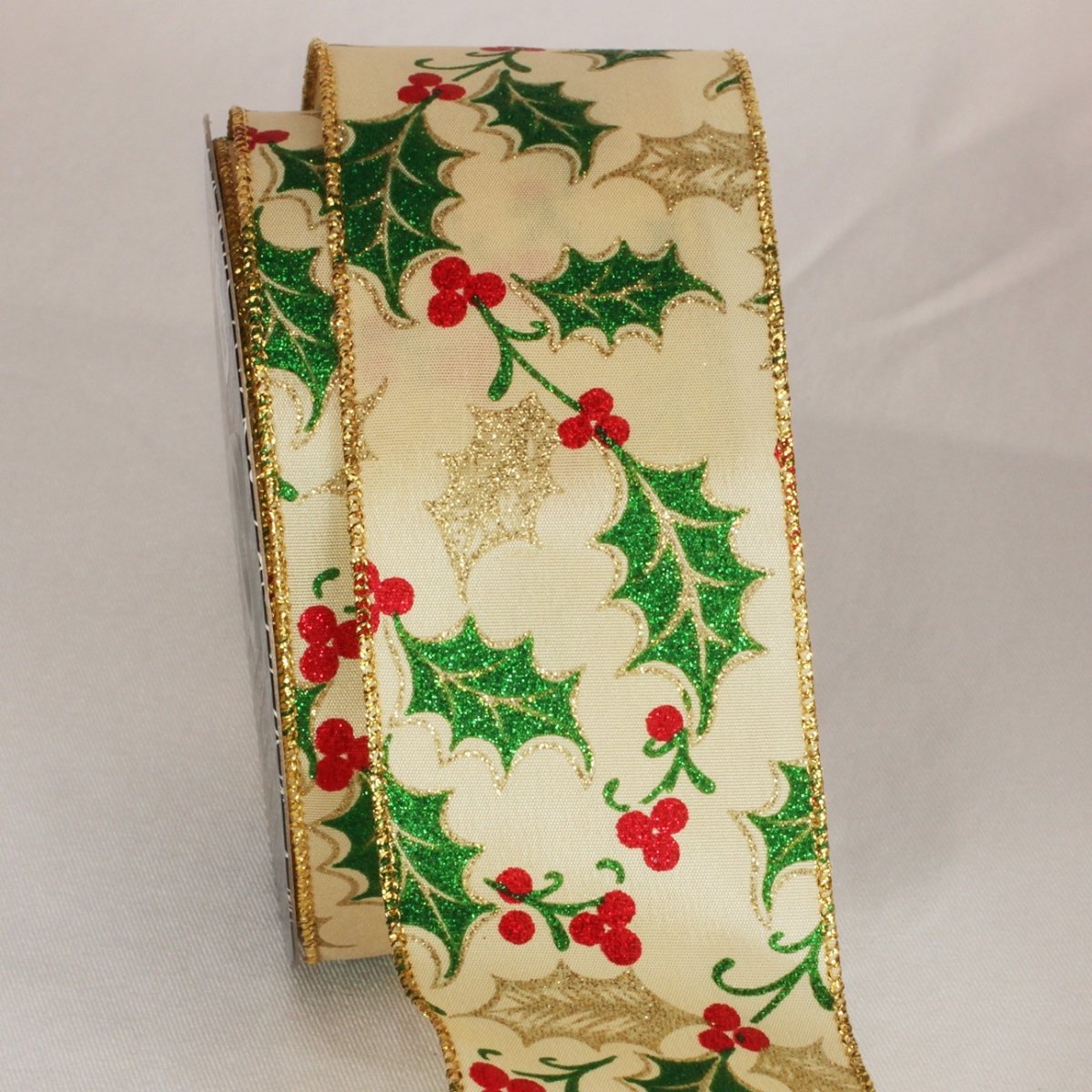 Metallic Ivory and Gold Mistletoe Wired Craft Ribbon - 2.5