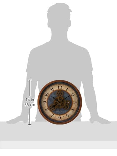 Bulova C4835 Gears in Motion Wall Clock - 12.8 Inch Brown Cherry Wooden Clock with Visible Mechanical Gears | Perfect for Living Room, Office, or Industrial Decor