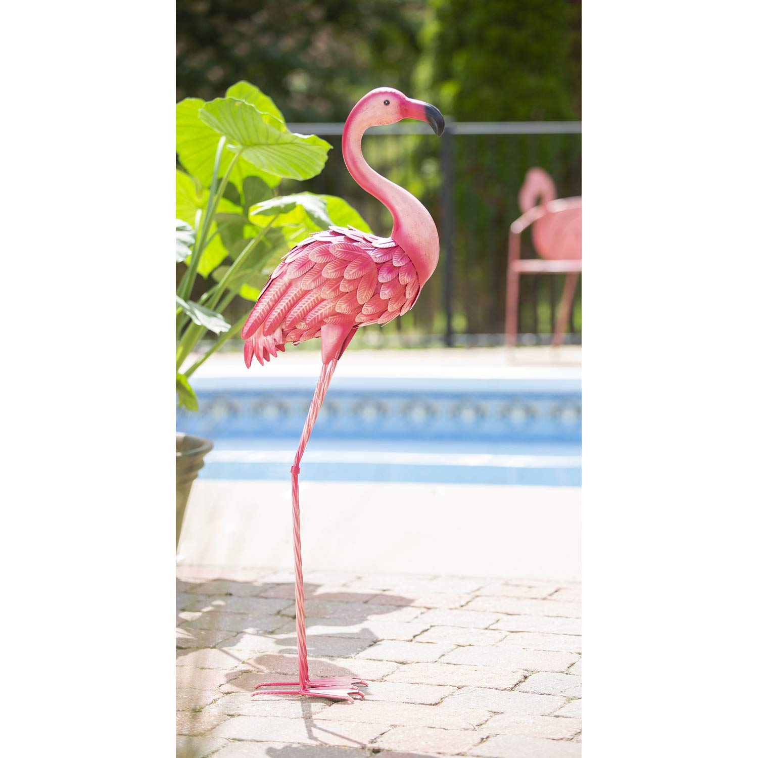 Premium Metal Flamingo Garden Statue - 19x23x38 Inch Outdoor Decor, Elegant Yard & Patio Ornament for Tropical & Coastal Landscaping