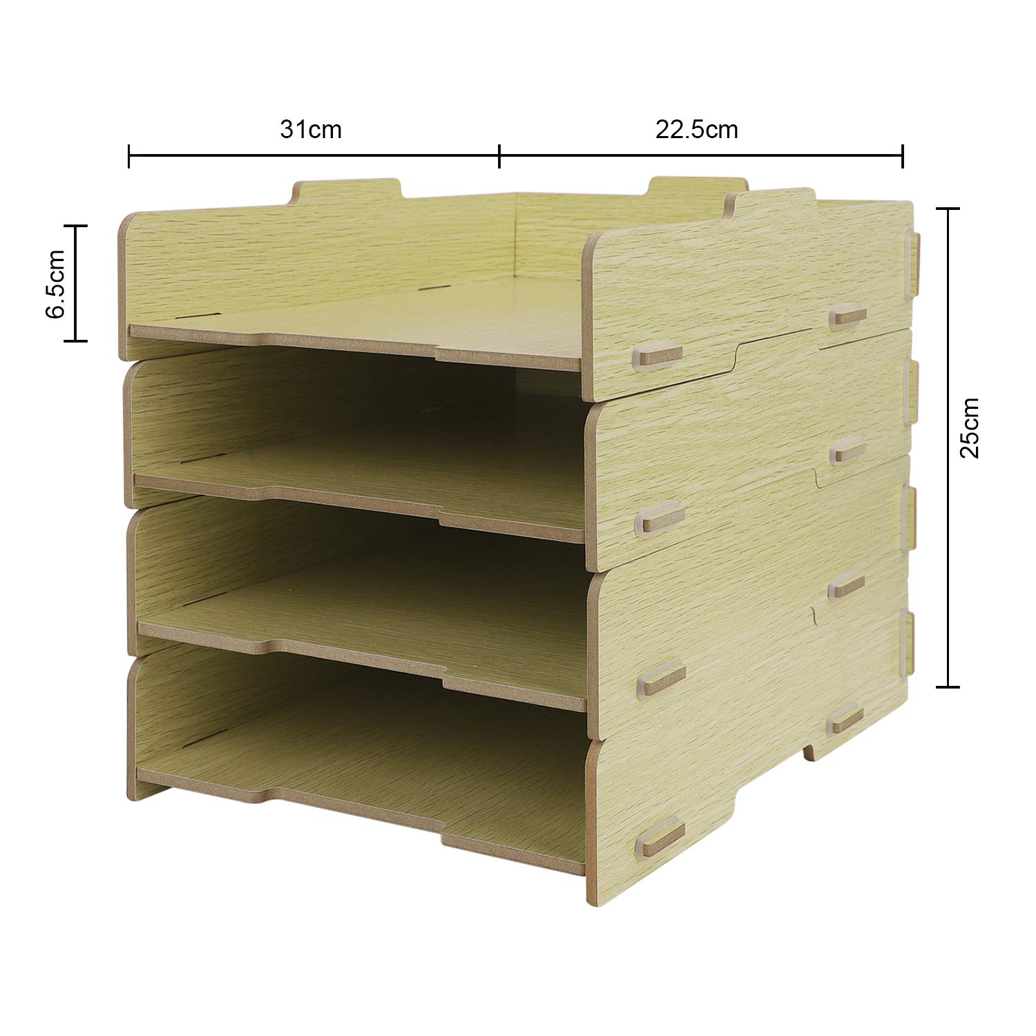 4-Tier Stackable Wooden Office File Organizer - A4 Letter Paper Storage, Magazine Rack & Desk Organizer for Home & Office - Perfect for Document Filing, Stationery Storage & Workspace Organization