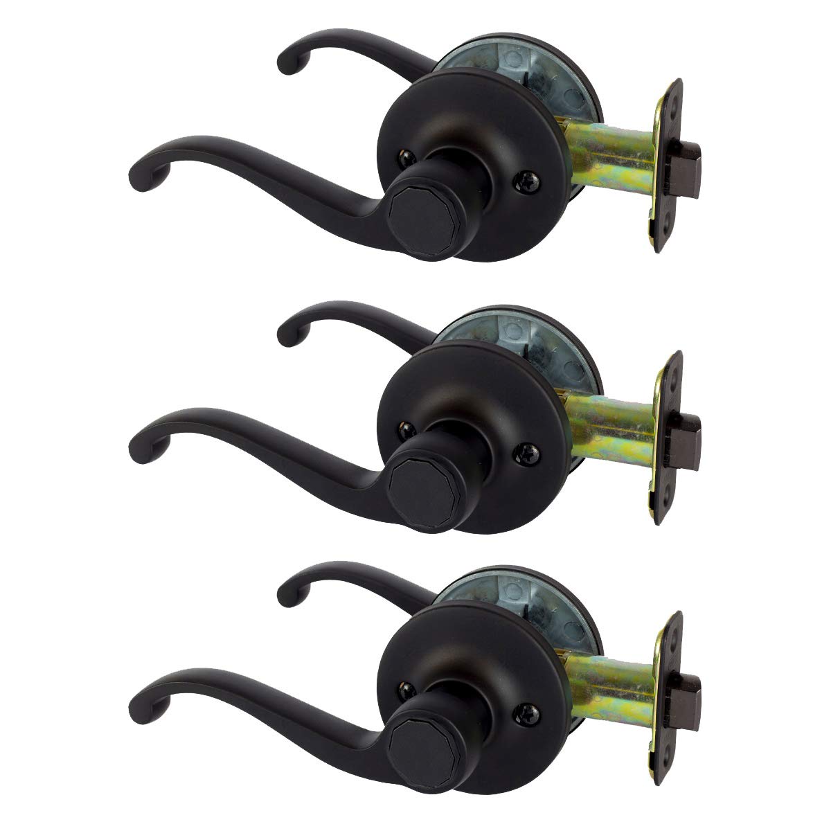 3-Piece Matte Black Door Lever Wave Handle Set for Hall, Closet & Passage Doors - Durable Hardware Value Pack for Home, Office & Commercial Spaces