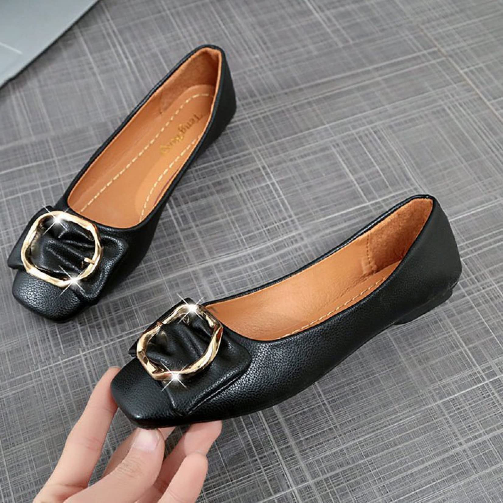 Women's Lightweight Slip-On Flats - Breathable Buckle Closed Toe Walking Shoes - Soft Faux Leather Loafers for Work, Travel & Casual Wear