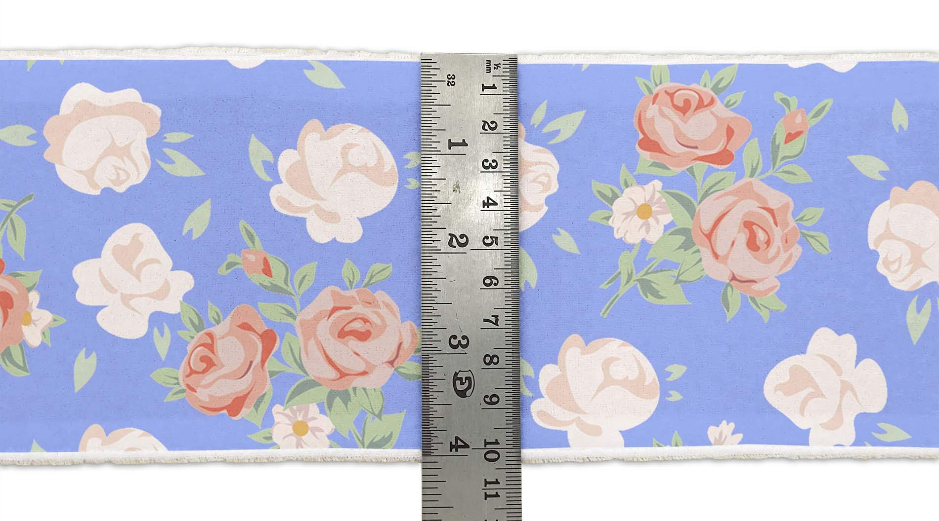 Indian Beautiful Art Blue Leaves & Rose Floral Printed 4-Inch Dupion Fabric Ribbon Trim - 9 Yards for Crafts, Sewing Accessories | Perfect for DIY Projects, Gift Wrapping, and Home Decor