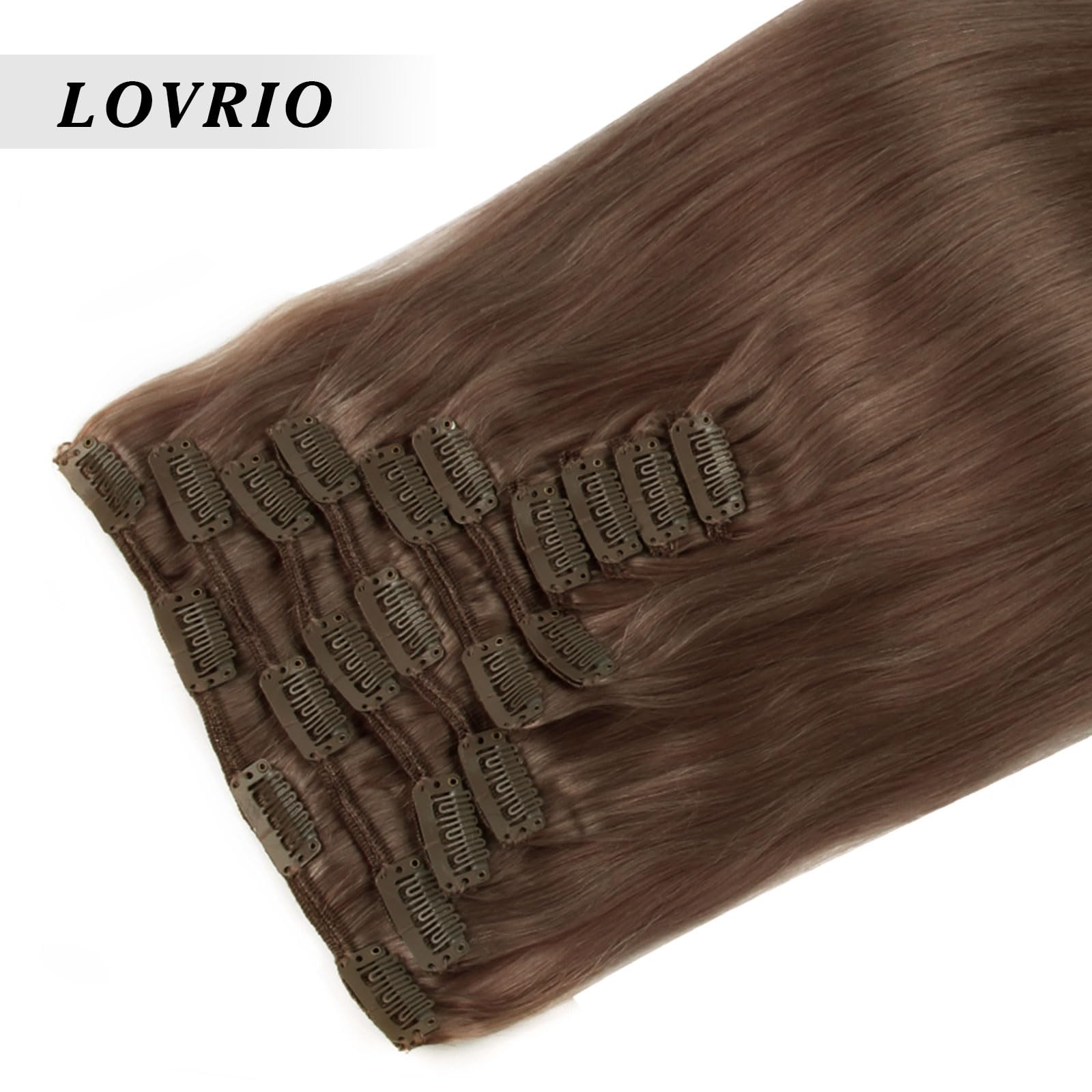20 Inch 160g Clip-in Human Hair Extensions - Silky Straight, Thick & Voluminous, Chocolate Brown (10 Pieces, 21 Clips) for Parties, Weddings & Daily Styling