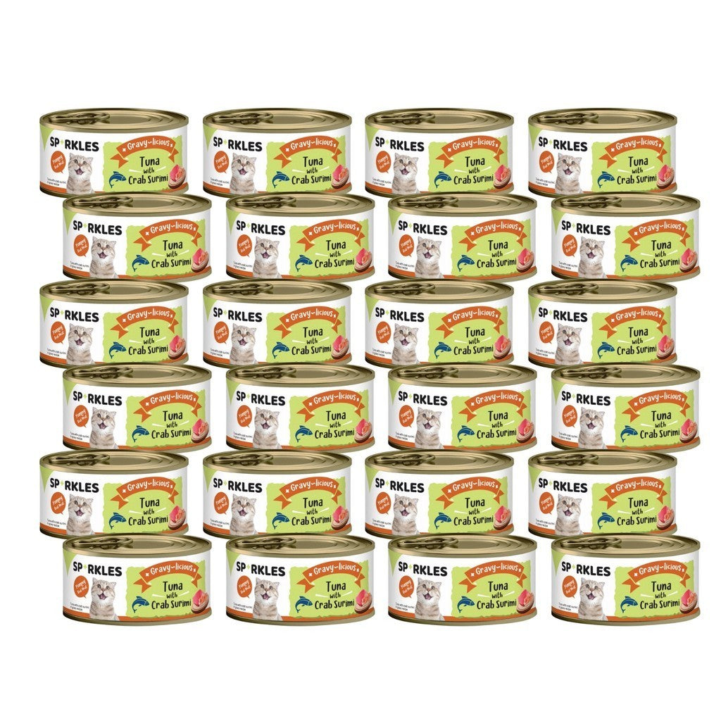 24-Pack Sparkles Gravylicious Jellylicious Wet Cat Food - 80g Cans with Chicken, Tuna & Salmon - Healthy Nutritious Meal for Adult & Senior Cats - Perfect for Daily Feeding & Weight Management
