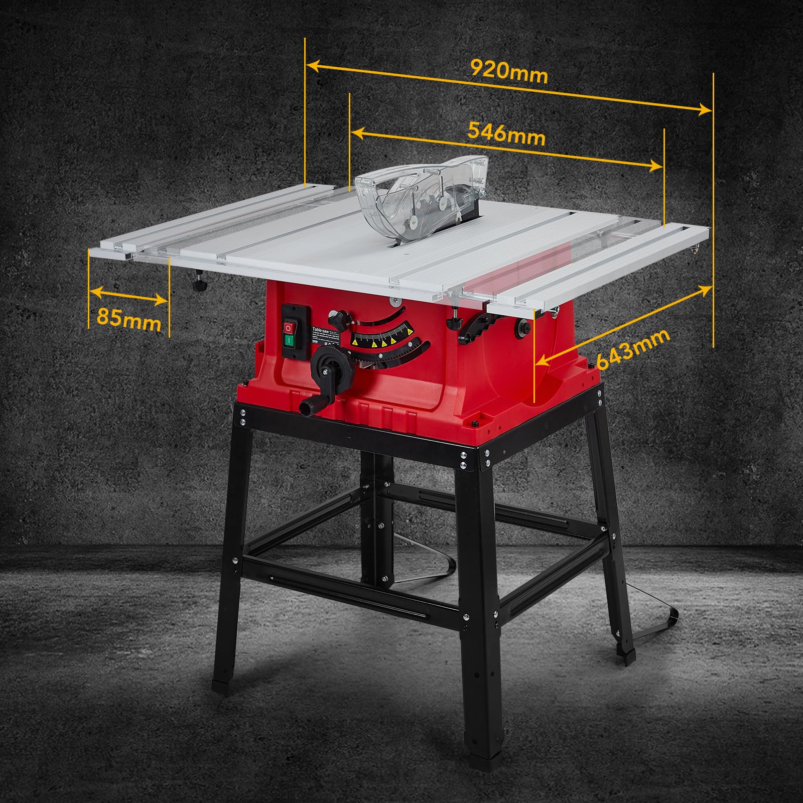 10 Inch 15A 5000RPM Portable Table Saw with Stand - PIONEERWORKS Professional Woodworking Saw with Safety Switch, Push Stick & 90° Cross Cut/0-45° Bevel Cutting - Perfect for DIY Projects, Home Renovation & Carpentry Work