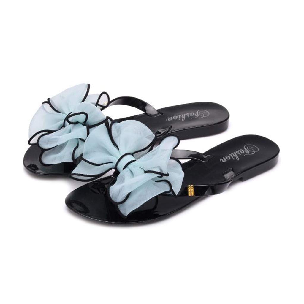MIOKE Women's Bohemian Bow Jelly Flip Flops - Comfortable Summer Sandals for Beach, Pool & Casual Wear | Slip-On Flat Thong Slippers for Women