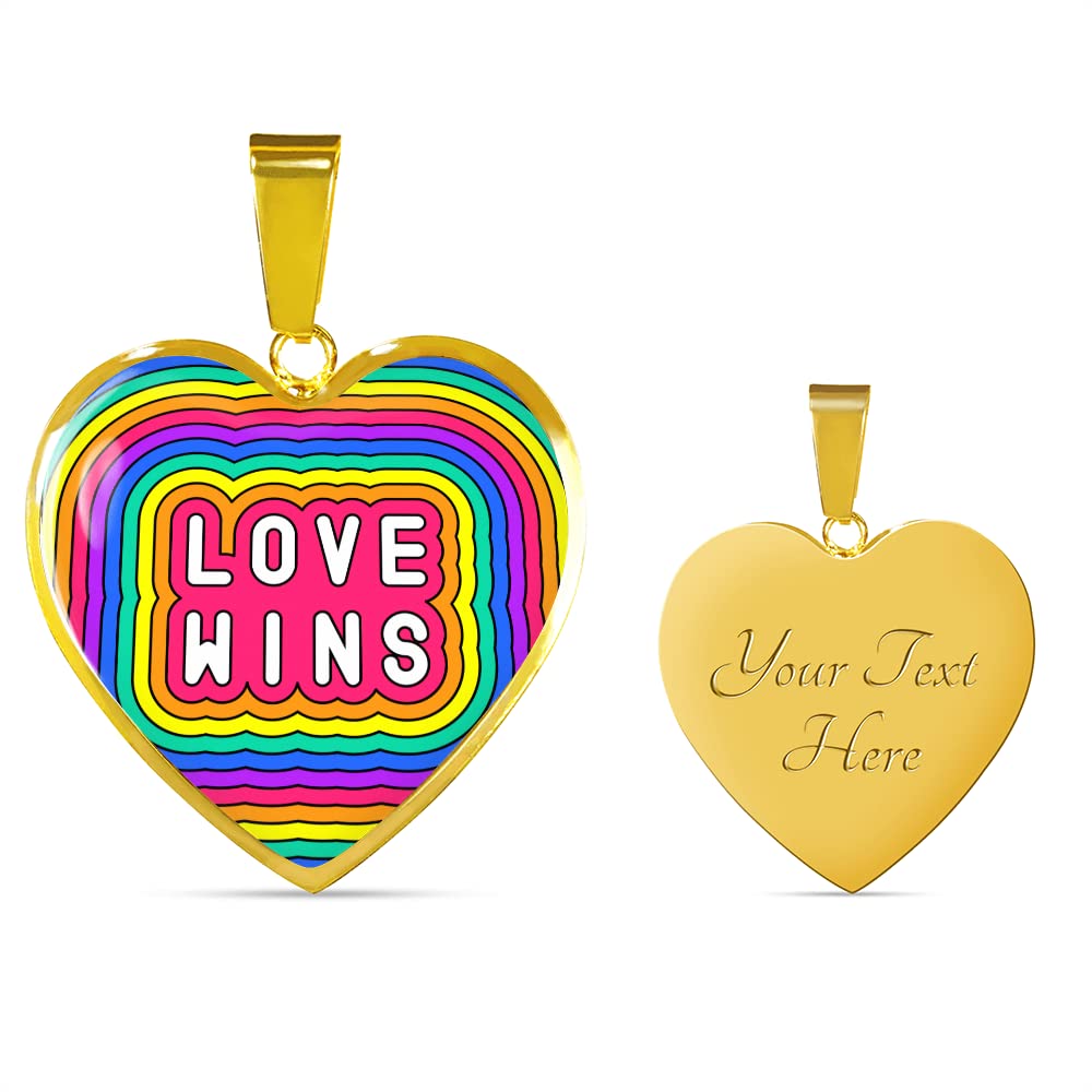Custom Love Wins Pride Necklace - Heart Pendant with Gift Box | Rainbow LGBTQ+ Jewelry for Pride Month, Couples & Allies - Perfect for Pride Parades, Weddings & Anniversary Gifts