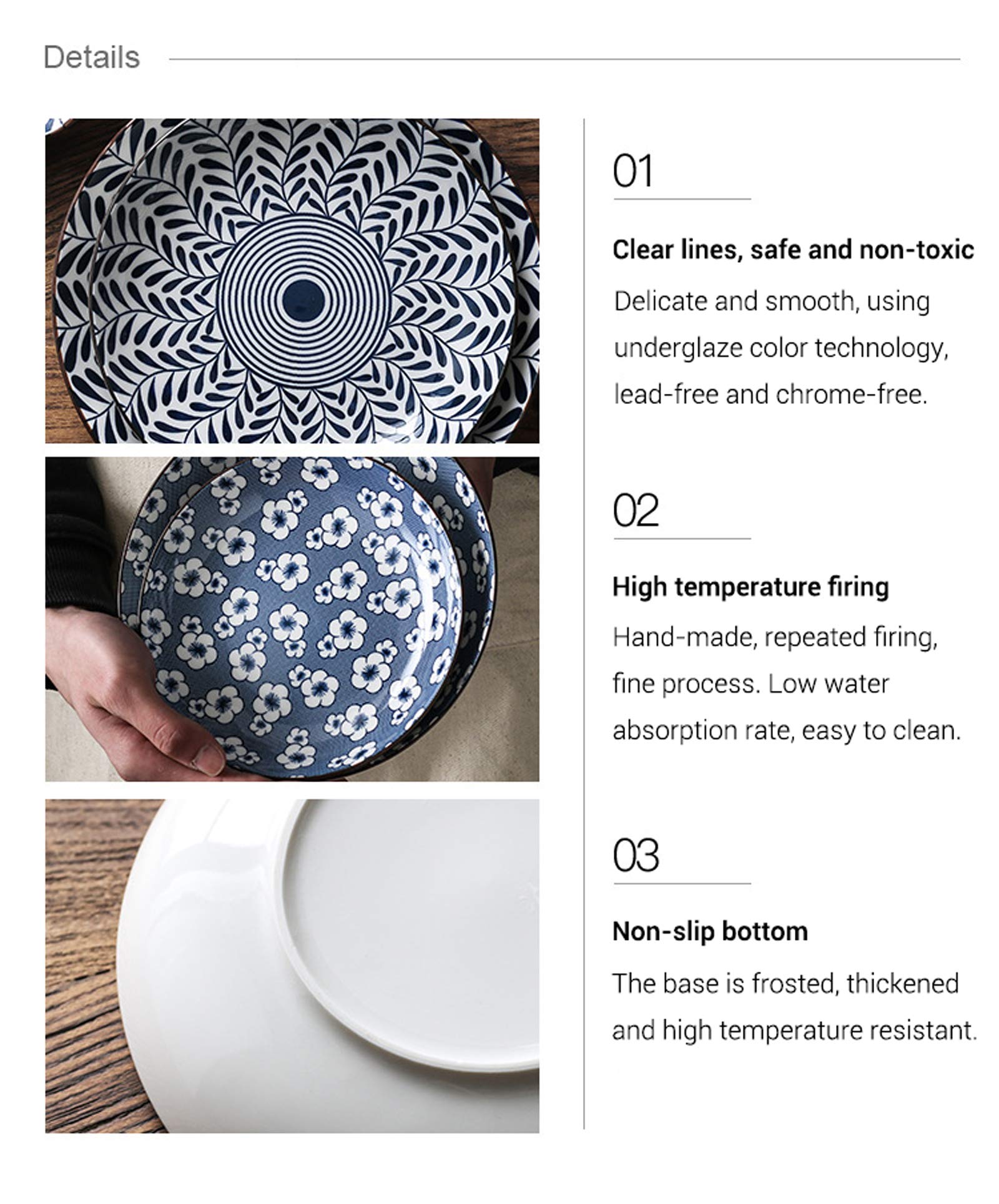 Blue and White Porcelain Dinner Plates 7 Inch - 4 Pack Floral Decorative Appetizer Salad Dessert Plates with Different Patterns - Perfect for Chinese Cuisine, Party Serving, Home Decor & Gift Giving