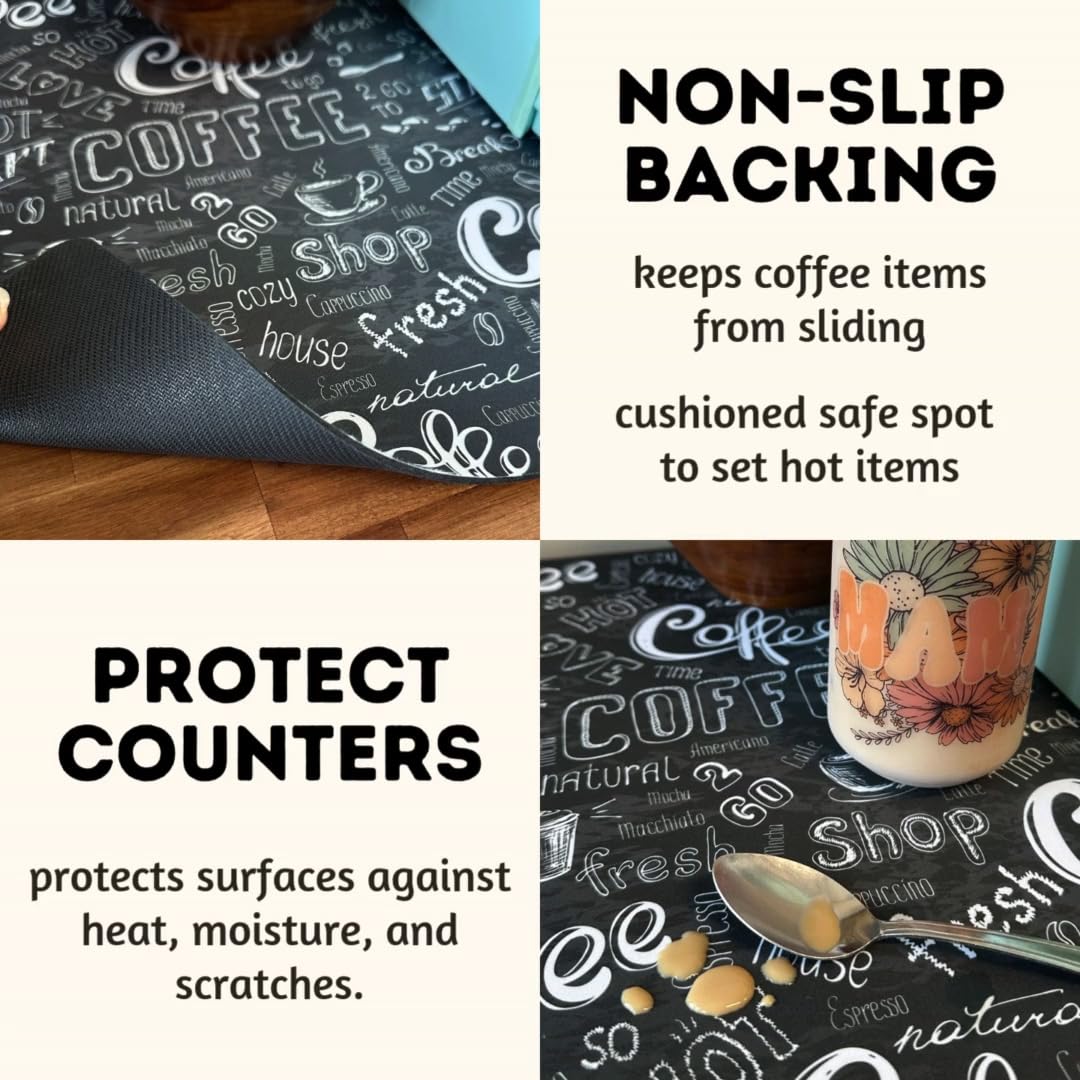 Premium Coffee Mat Placemat for Coffee Maker & Espresso Machine - 2 Sizes (12x18 & 15x20) - Washable, Non-Slip Spill Mat - USA Made - Perfect for Coffee Bars, Kitchen Countertops & Office Break Rooms