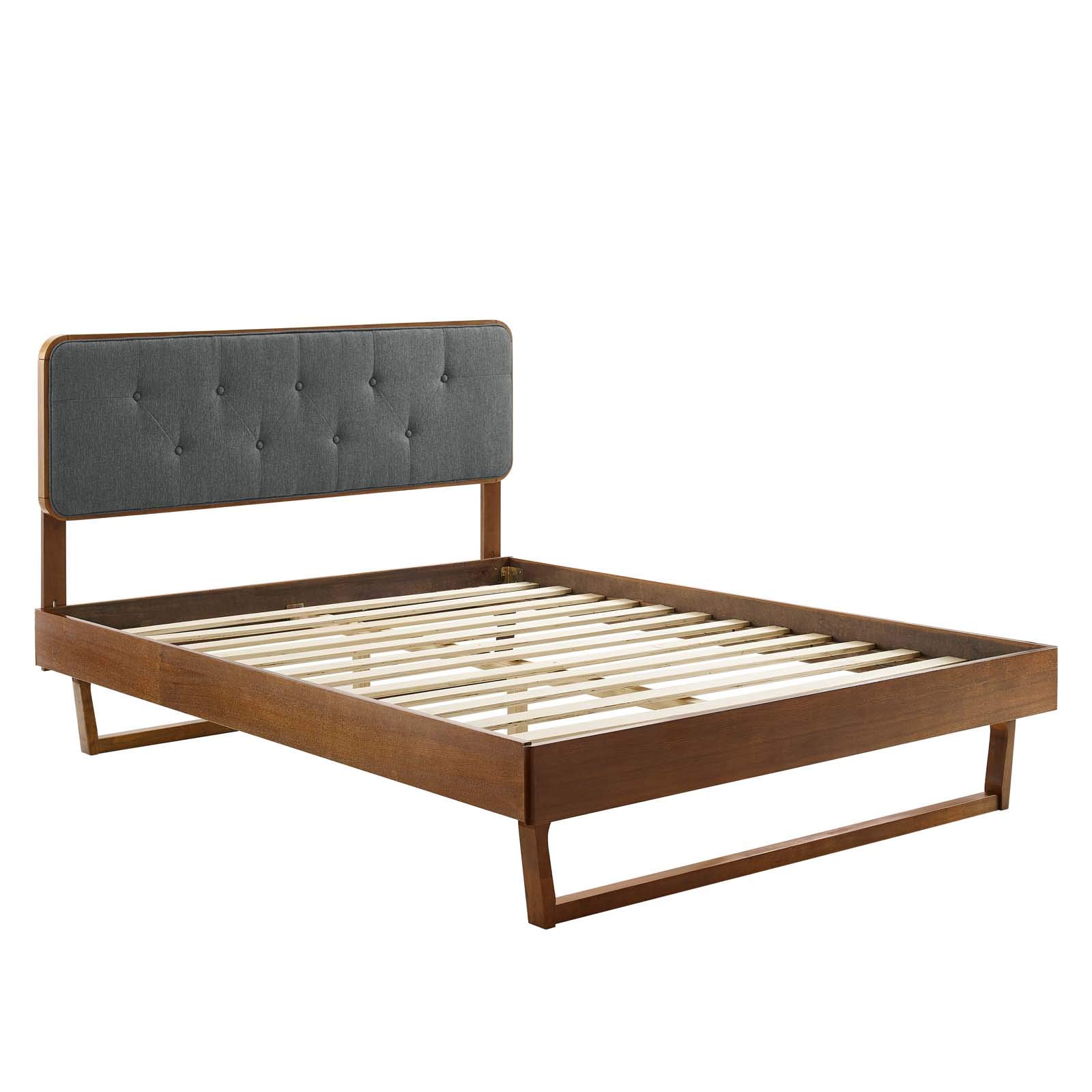 Modway Bridgette Full Wood Platform Bed with Angular Frame - Walnut Charcoal Finish | Solid Wood Bed Frame for Modern Bedrooms | Perfect for Small Spaces & Guest Rooms