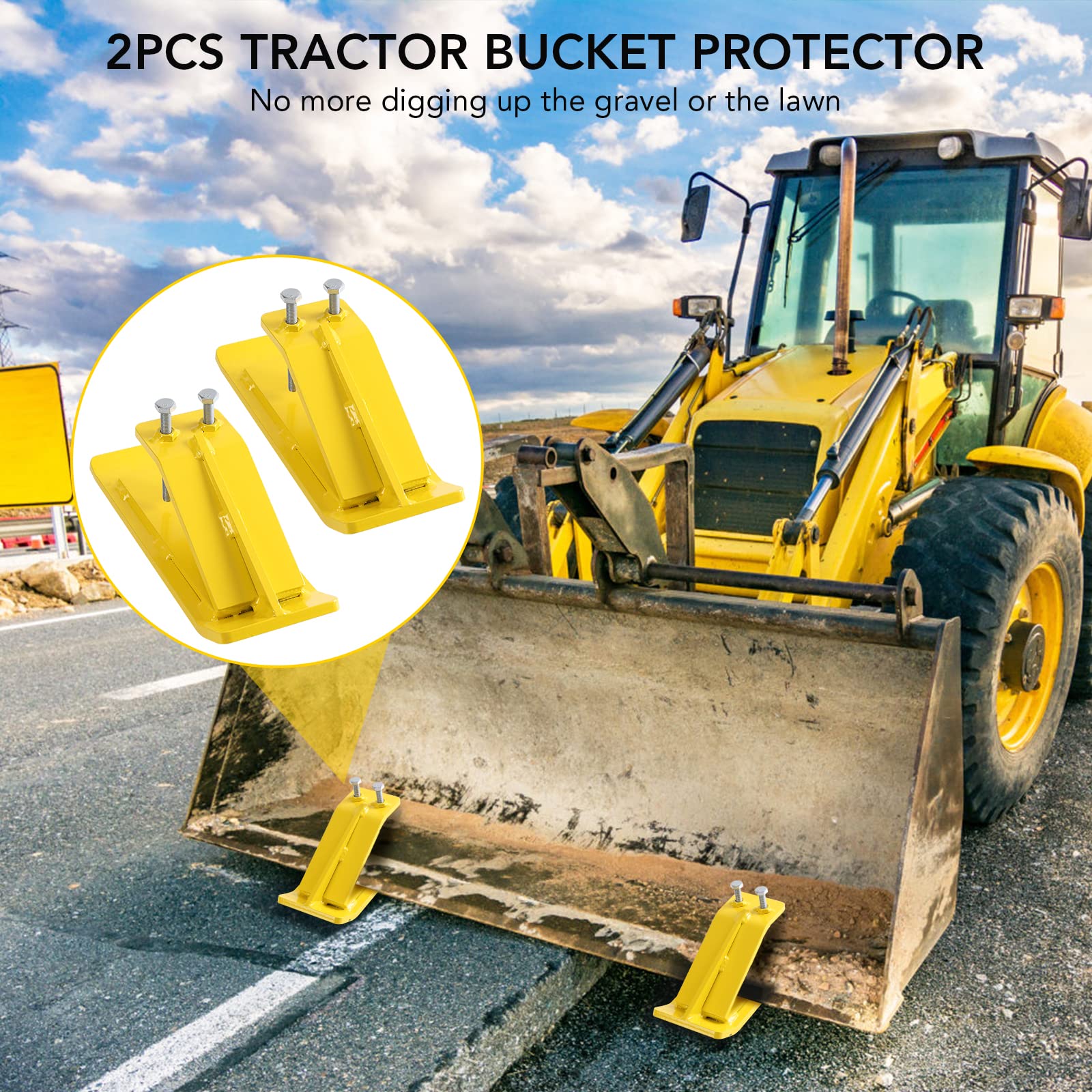 GARVEE 2-Pack Yellow Tractor Bucket Edge Protectors - Heavy Duty Skid & Turf Guards for Snow Plow & Landscaping Equipment - Fits Most Tractor Loaders & Buckets