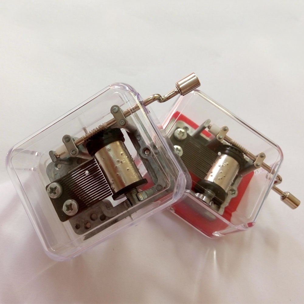 Hand Crank Plastic Music Box with Silver-Plating Movement - Plays 'A Time for Us' from Romeo & Juliet - Transparent Design | Perfect for Weddings, Anniversaries & Romantic Gifts