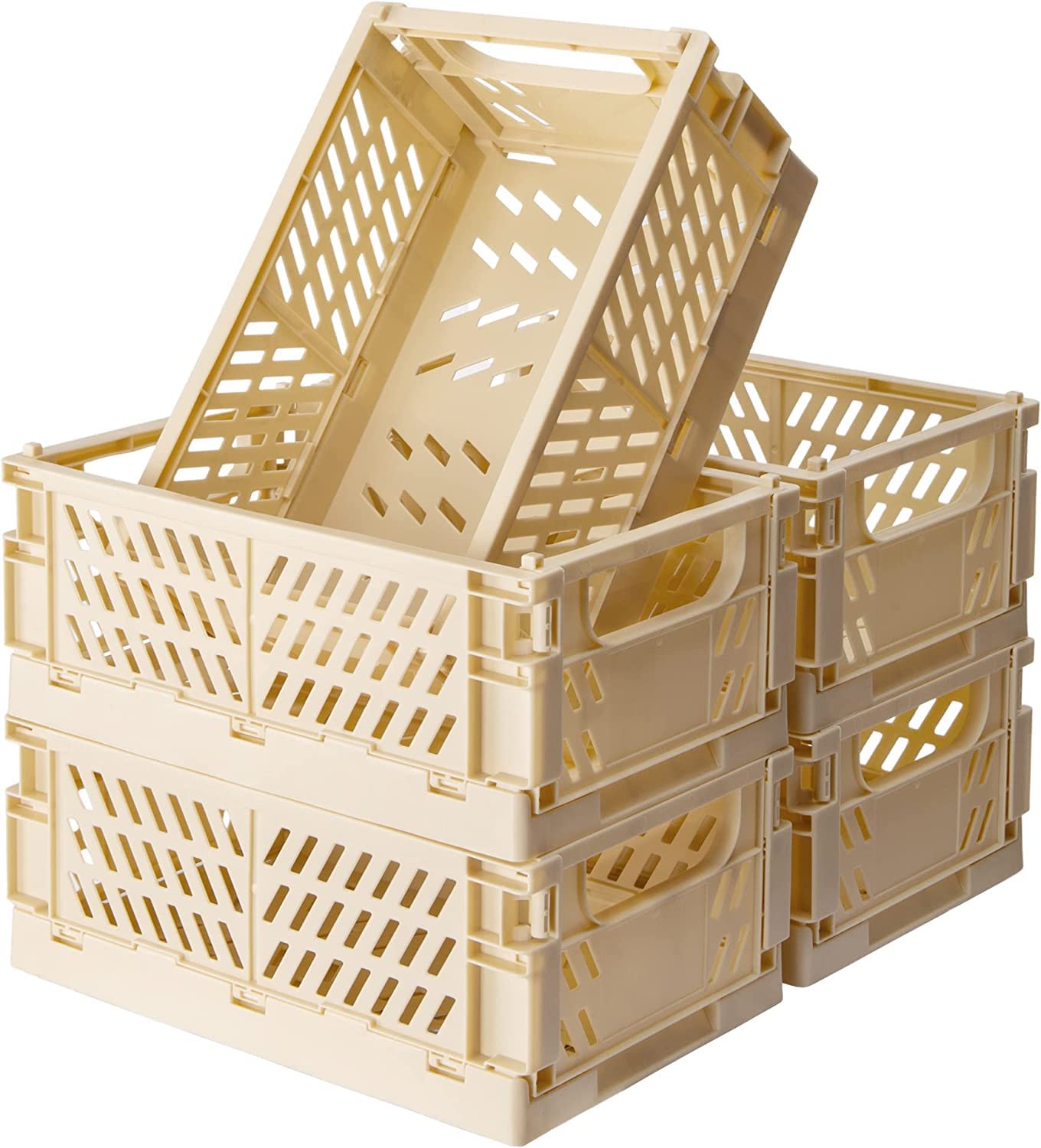 Monomono Stackable Plastic Storage Bins - 5-Pack Pastel Yellow Organizing Crates (10.5x6.6x3.6 Inches) for Home, Office, Kids Room & Closet Organization | Space-Saving & Aesthetic Storage Solution