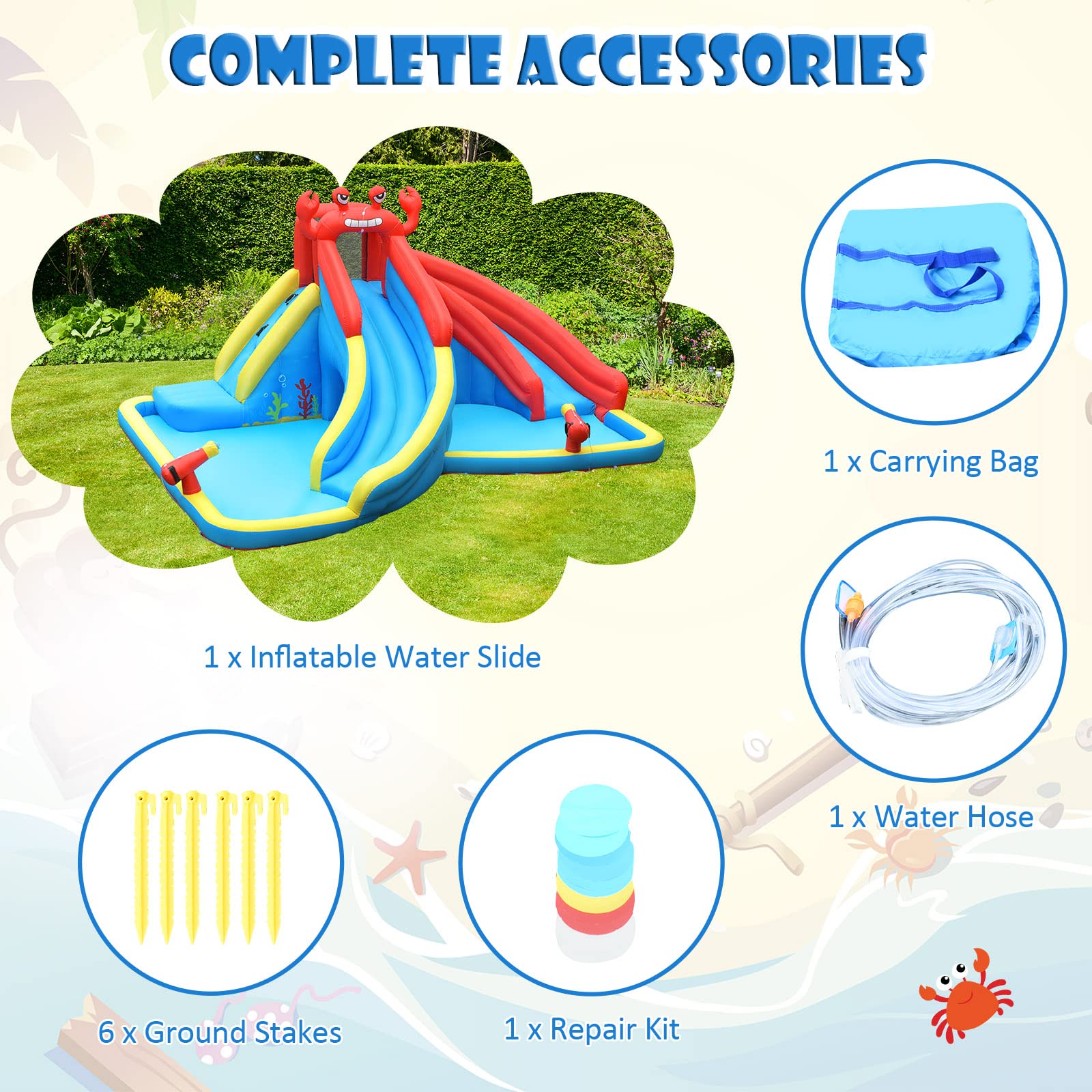 BOUNTECH Inflatable Crab Water Slide for Kids - Dual Racing Slides, Climbing Wall & Hide & Seek Cave - Outdoor Blow Up Water Park for Backyard Parties, Summer Fun & Toddler Play - Perfect for Birthdays, BBQs & Family Gatherings