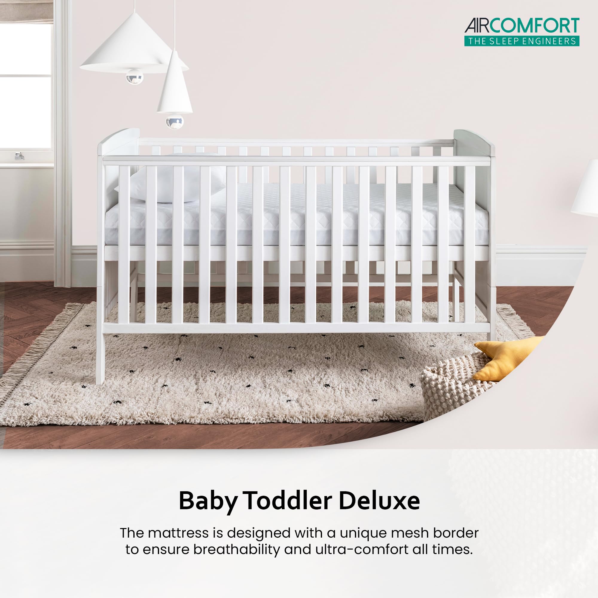 Breathable Hypoallergenic Waterproof Baby Cot Mattress - Ultra Thick Quilted Toddler Bed Mattress (120x60x13cm) for Nursery, Daycare & Travel - Air Comfort Eco Design