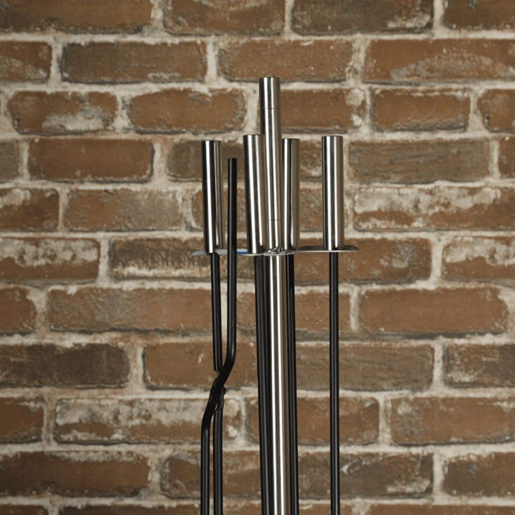 5-Piece Wrought Iron Fireplace Tool Set with Base - 26 Inch Fire Poker, Wood Tongs & Holder for Fire Pit, Wood Stove & Hearth Accessories - Perfect for Indoor/Outdoor Fireplace Maintenance & Camping