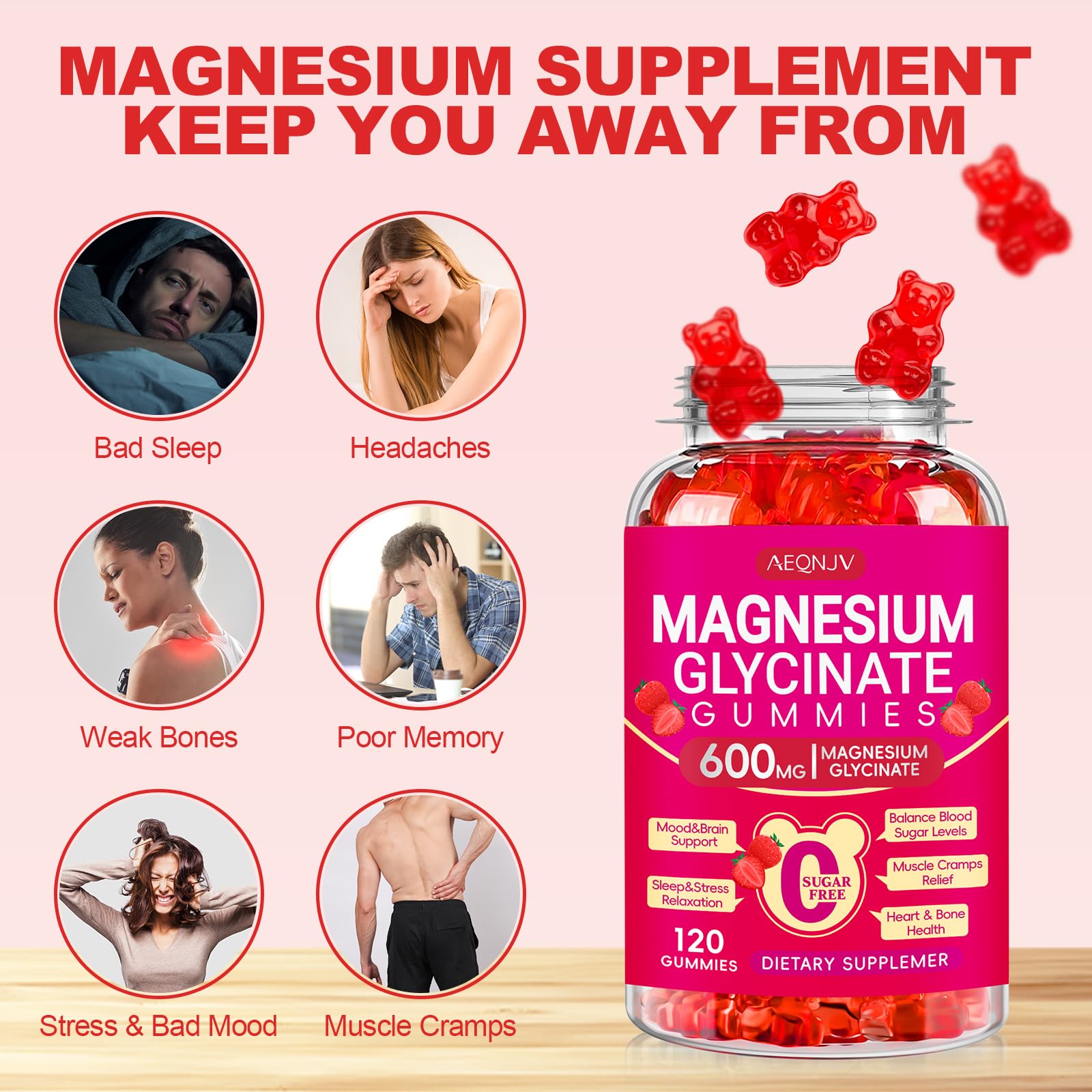600mg Magnesium Glycinate Gummies - Sugar Free Chewable Supplement with Potassium, Vitamin D, B6 & CoQ10 for Sleep Support, Relaxation, Brain Function & Muscle Recovery - 60 Day Supply - Perfect for Nighttime Routine, Stress Relief & Post-Workout Recovery