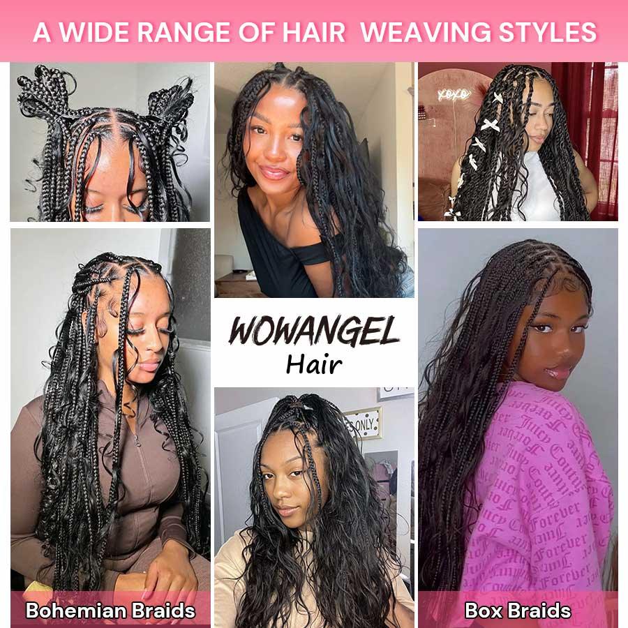WOWANGEL 100% Human Hair Extensions for Boho Braids - Natural Black Body Wave 100g Hair Weft for Women | Perfect for Protective Styles, Weddings & Everyday Wear