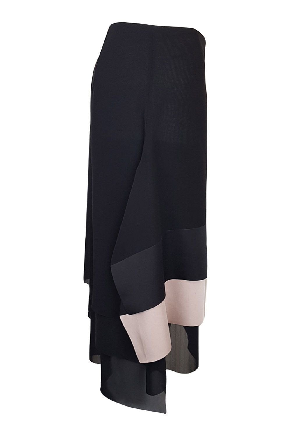 CEDRIC CHARLIER Women's Black & Pink Chiffon Layered Skirt - UK Size 8 | Elegant Flowy Midi Skirt for Party, Wedding & Special Occasions