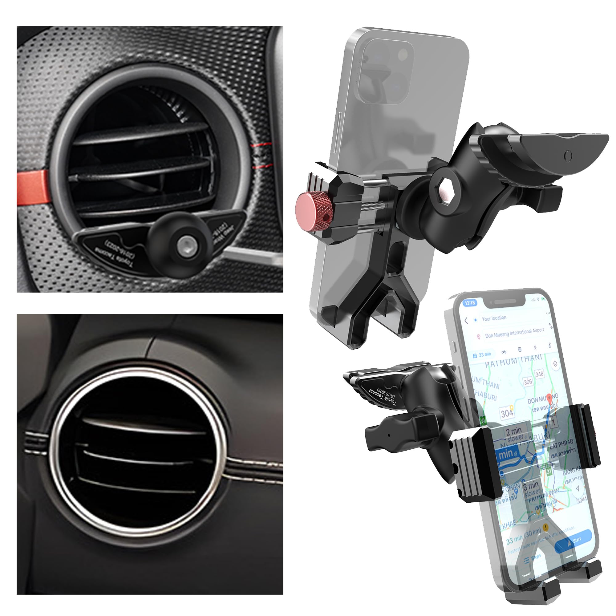 Jeep Wrangler JL & Gladiator JT (2018-2023) Aluminum Phone Mount - 360° Rotating Ball Head Vent Holder Compatible with iPhone, Android & Smartphones | Perfect for Off-Road Adventures & Daily Commutes