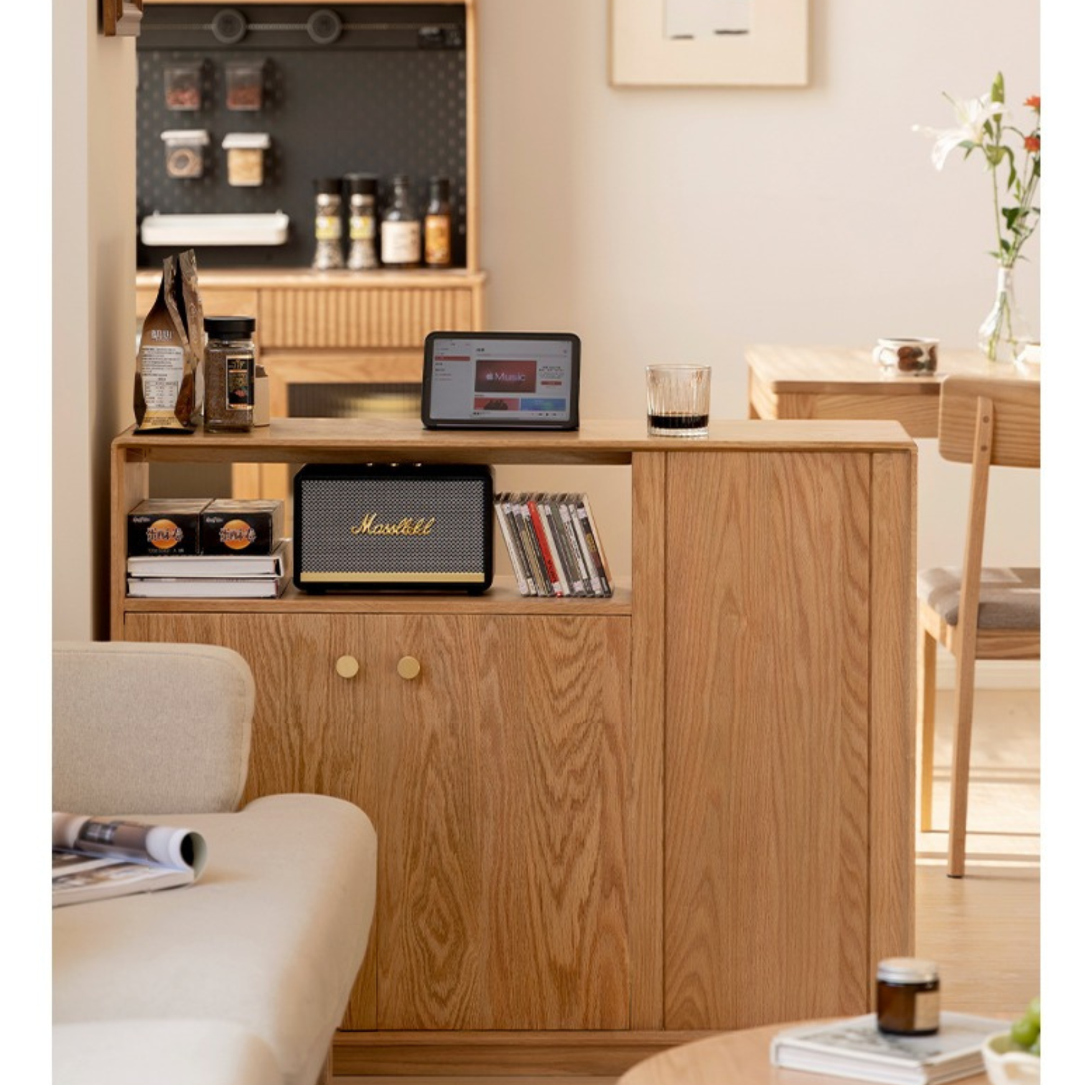 Solid Oak Wood Modern Nordic Sideboard - Mid-Century Buffet Cabinet for Dining Room, Living Room & Entryway Storage