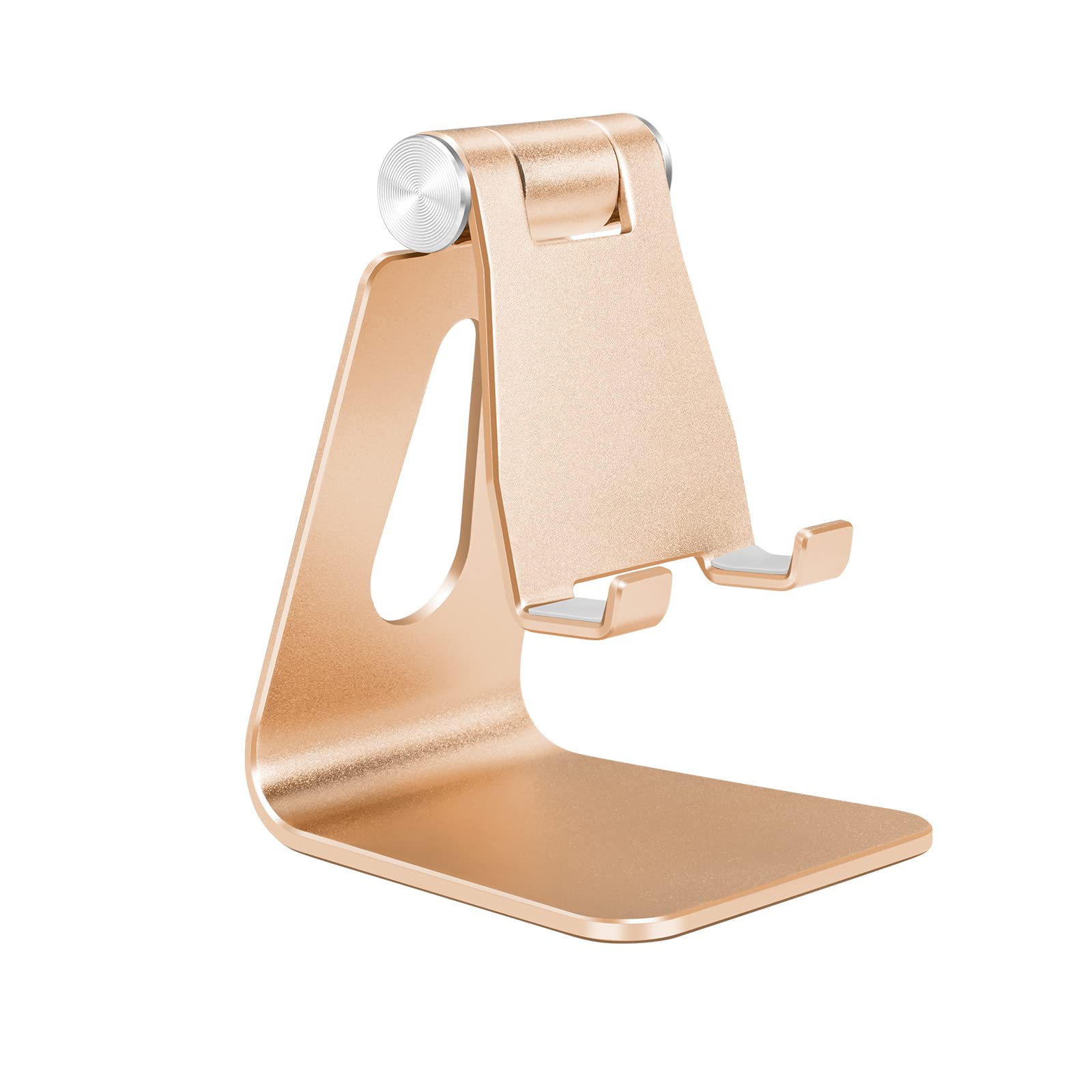 Premium Aluminum Alloy Phone Stand - Adjustable Desktop Phone Holder with 360° Rotation, Universal Smartphone Dock Cradle in Gold (Perfect for Home Office, Bedside, Kitchen & Video Calls)