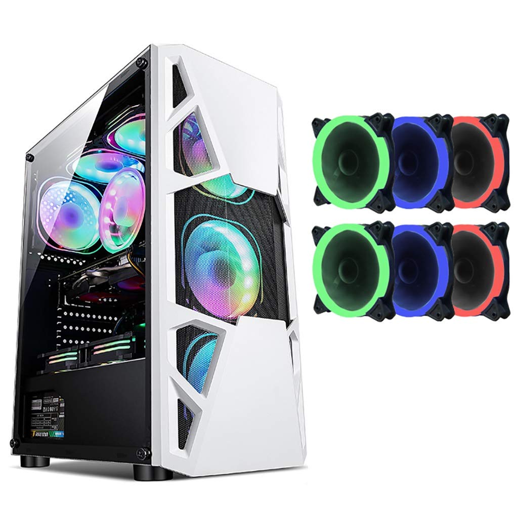 Mid-Tower ATX Gaming PC Case with Acrylic Side Panel, USB 3.0 Ports & RGB Fans - Compatible with M-ATX/ITX Motherboards, Water Cooling Ready (White, 6 Fan Setup) - Perfect for Esports, Streaming & High-Performance Gaming Rigs