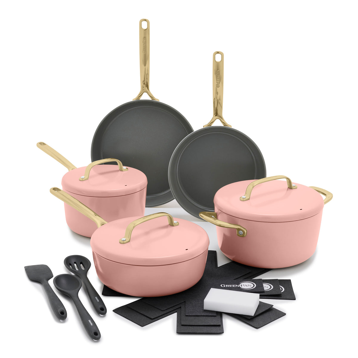 GP5 Colors Ceramic Nonstick 11-Piece Cookware Set with Champagne Handles | Dusty Rose | Healthy Cooking for Family & Entertaining | Oven & Dishwasher Safe