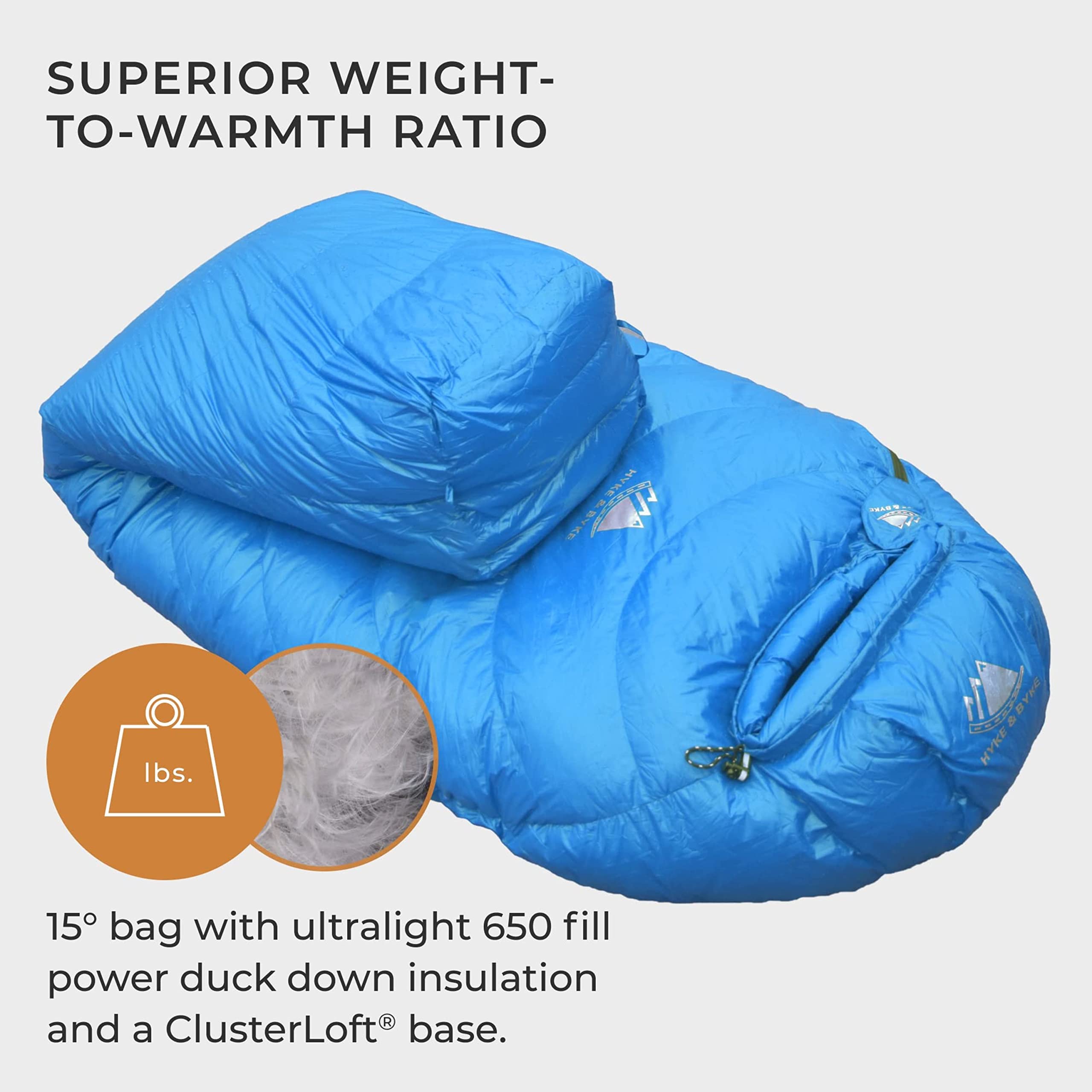 Hyke & Byke Quandary 15°F Cold Weather Mummy Sleeping Bag - 650 FP Duck Down, Ultralight 3-Season Backpacking & Hiking Sleeping Bag for Adults - Includes Compression Stuff Sack - Perfect for Camping, Mountaineering & Outdoor Adventures