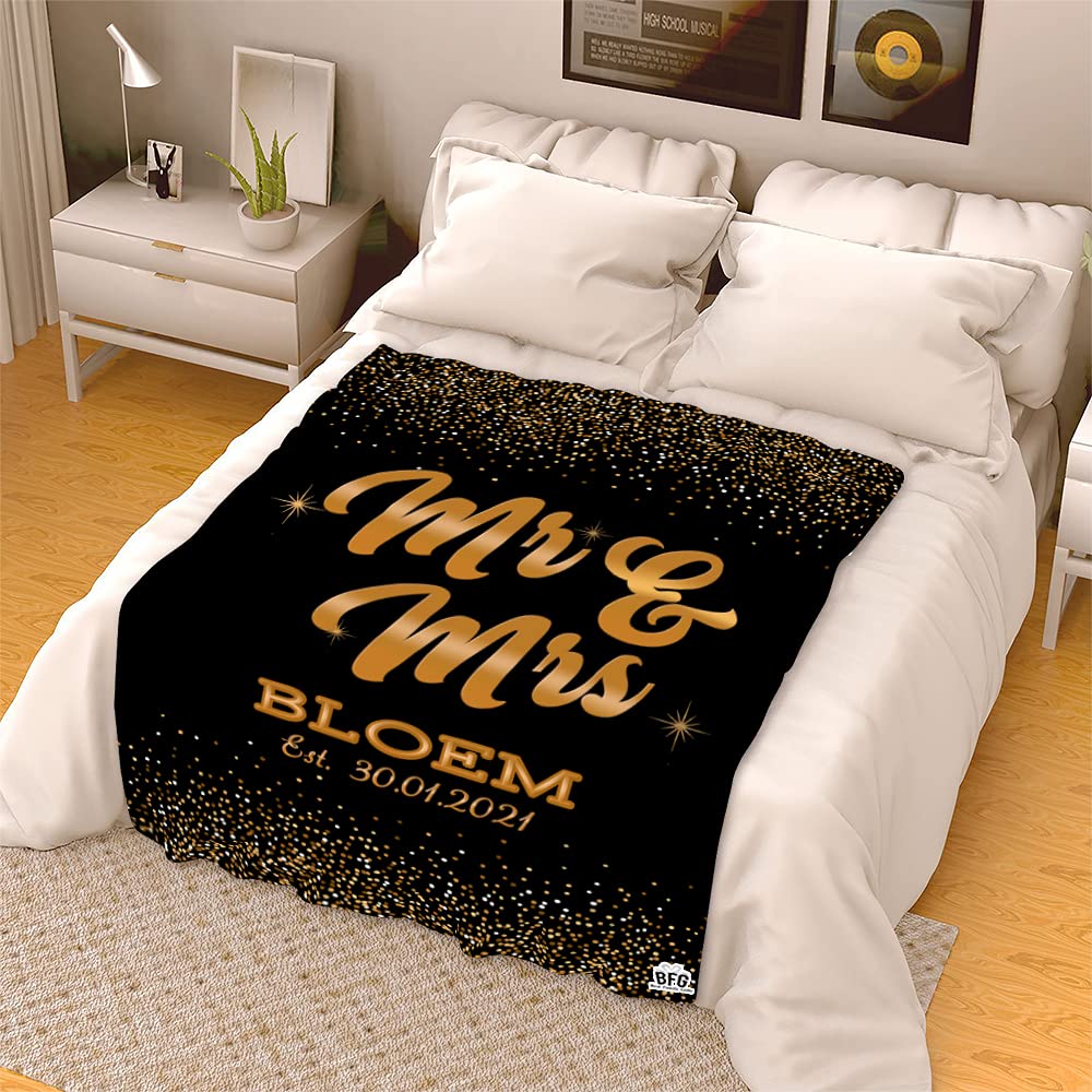 Personalized Mr. & Mrs. Couple Blanket with Names and Wedding Date - Custom Fleece Throw Blanket 60