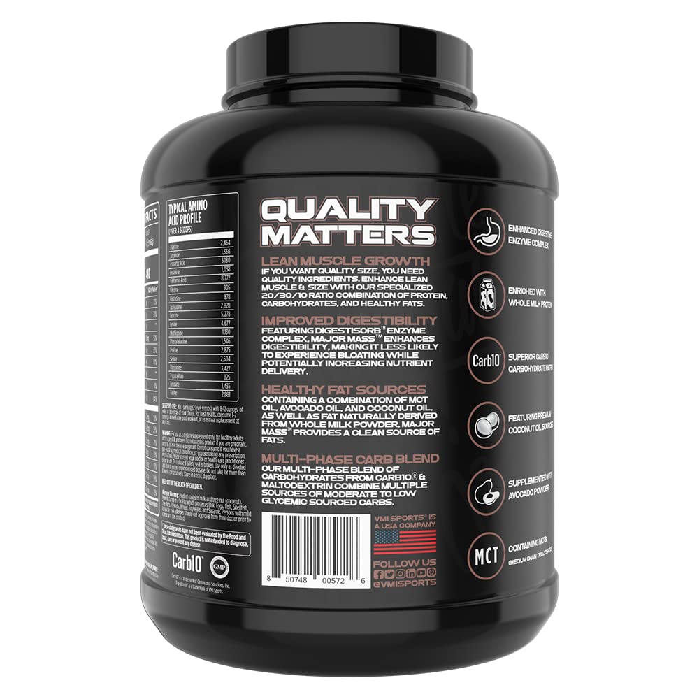 VMI Sports Major Mass Lean Mass Gainer Protein Powder - Chocolate Milkshake Flavor 4lbs for Muscle Growth & Weight Gain | High Protein Supplement for Men & Women | Post-Workout Recovery & Bodybuilding Nutrition