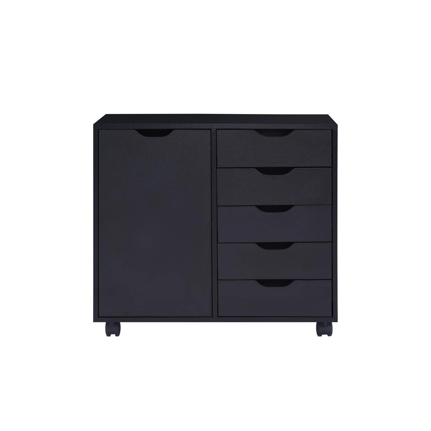 Naomi Home 5-Drawer Dresser with Wheels - Tall Bedroom Storage Cabinet for Clothes, Makeup & Accessories - 180 lbs Capacity - Black - Perfect for Bedroom, Closet Organization & Vanity Setup