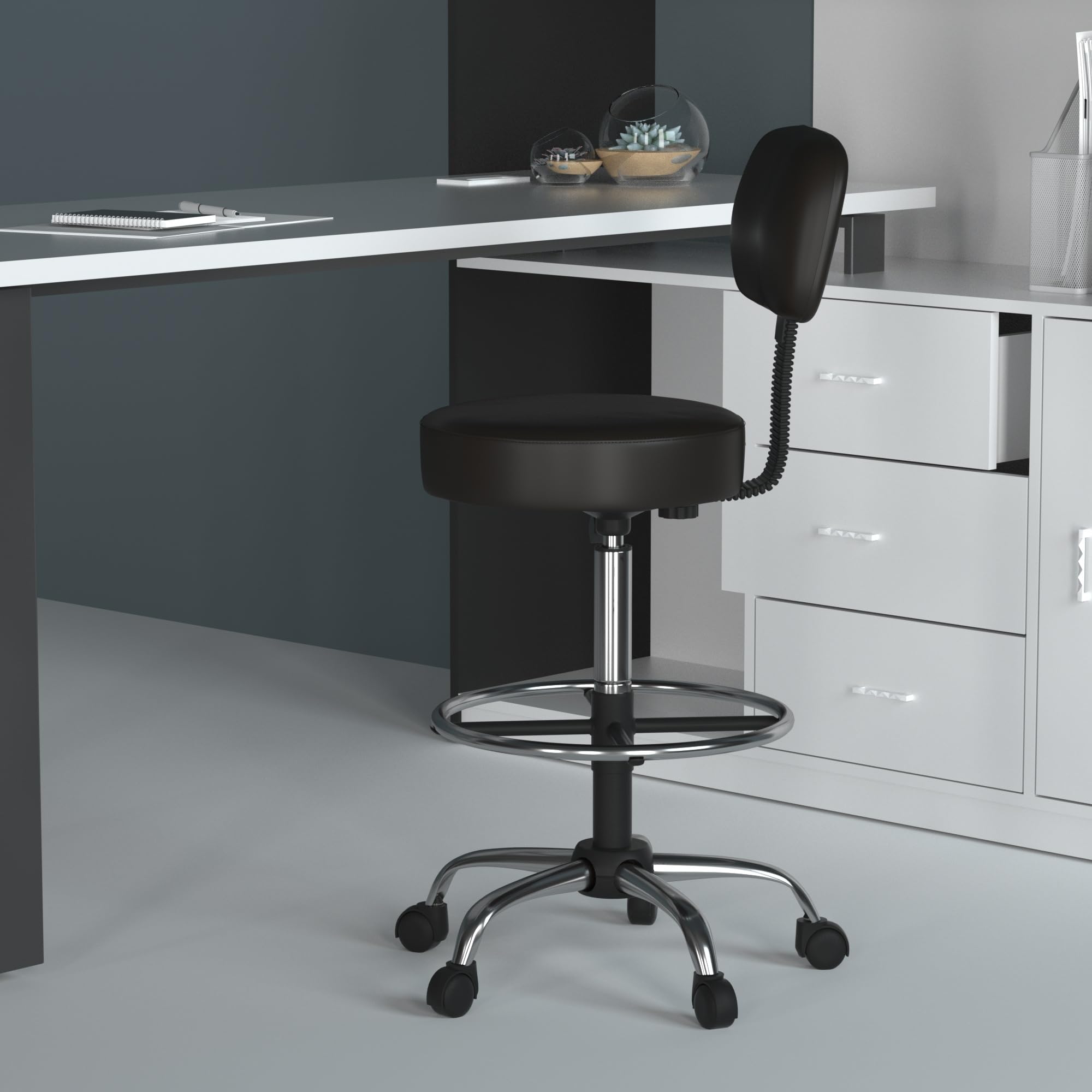 Boss Office Products Medical Stool with Wheels - Adjustable Height Rolling Stool for Doctors, Dentists, Nurses - Ergonomic Black Stool for Clinic, Hospital & Laboratory Use