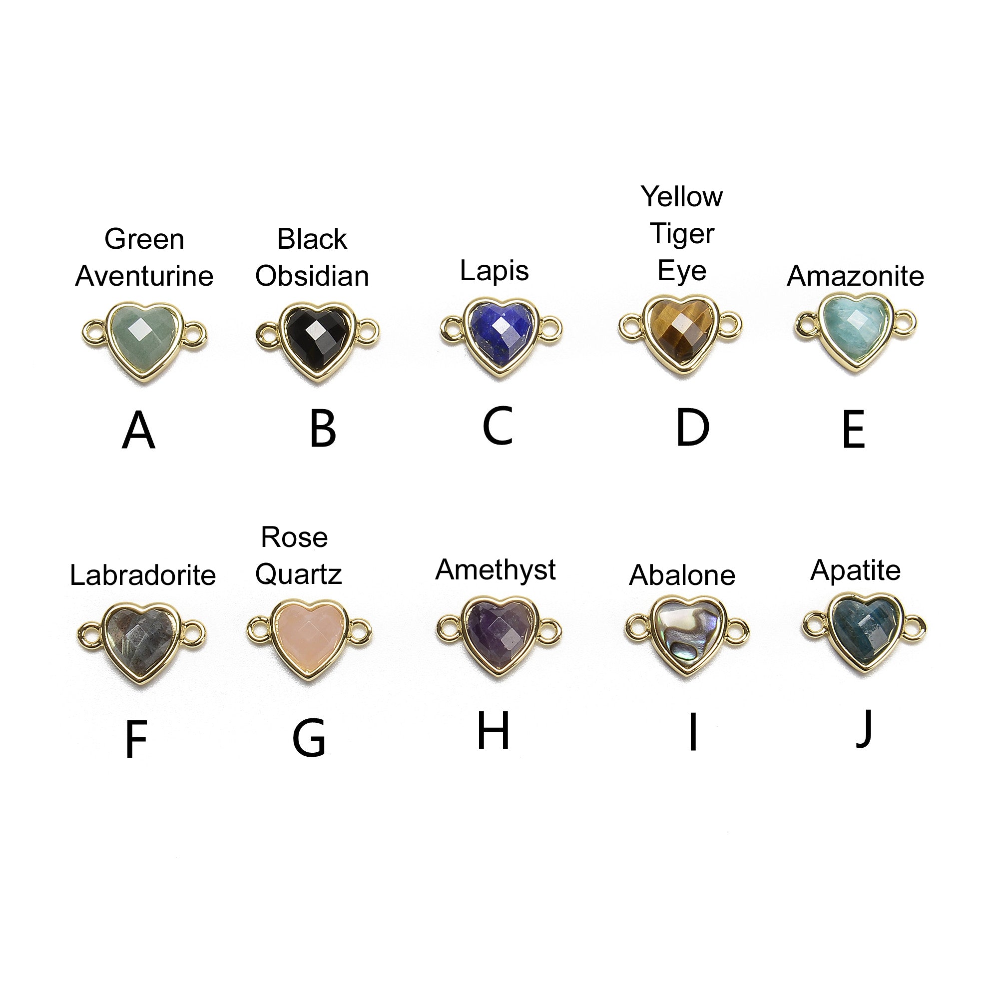 Faceted Gemstone Heart Pendant with Gold Edge - 11x11mm Connector Charm for Necklace & Jewelry Making | Perfect for DIY Crafts, Gifts, and Fashion Accessories